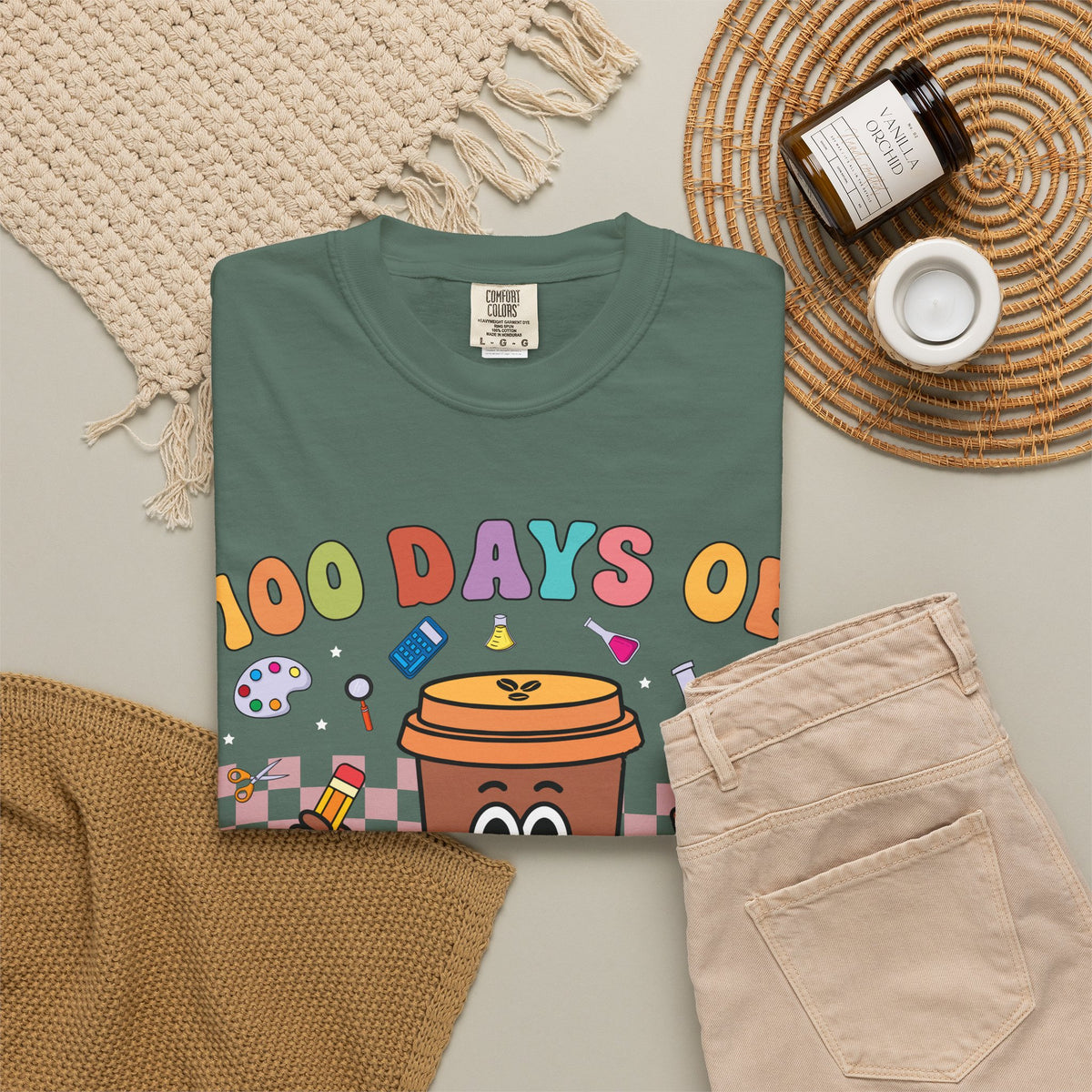 100 Days of Coffee & Chaos T-Shirt — Funny Teacher/Student Celebration Tee