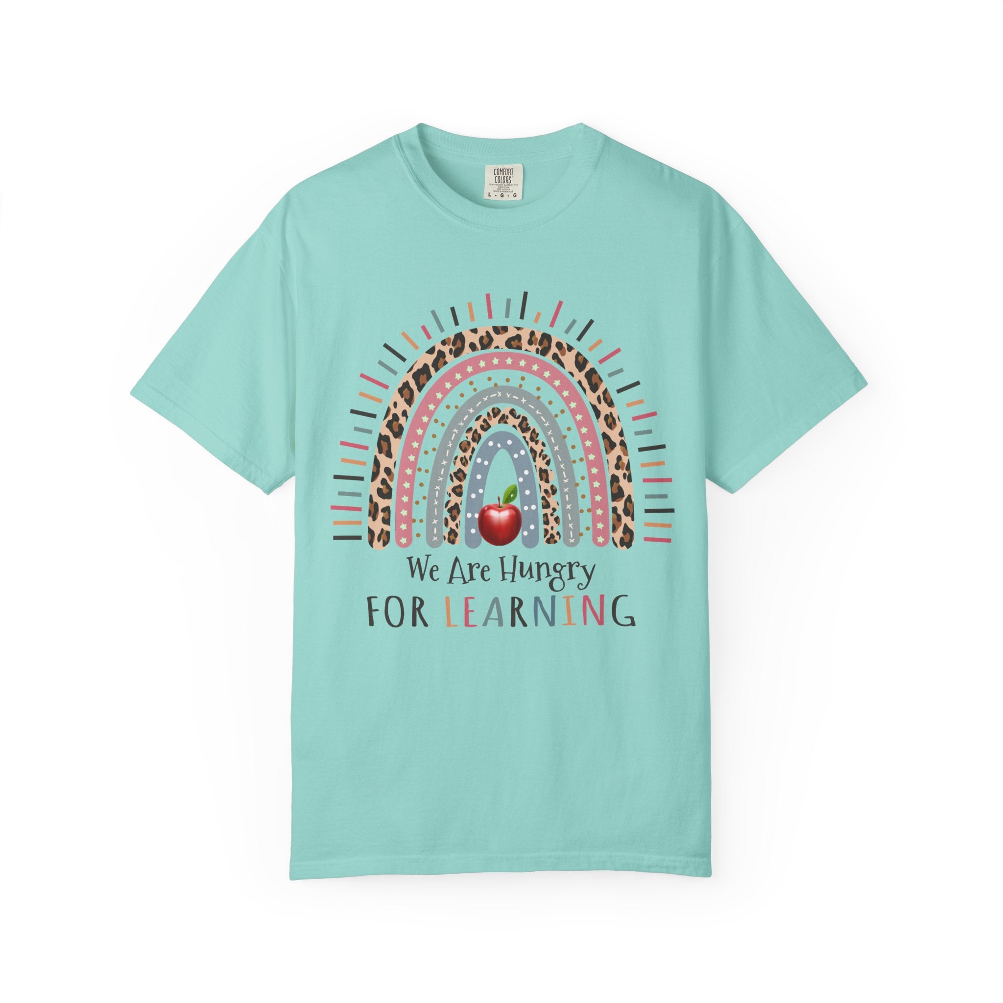 Teacher Rainbow T-Shirt - "We Are Hungry For Learning" School Apple Graphic Tee