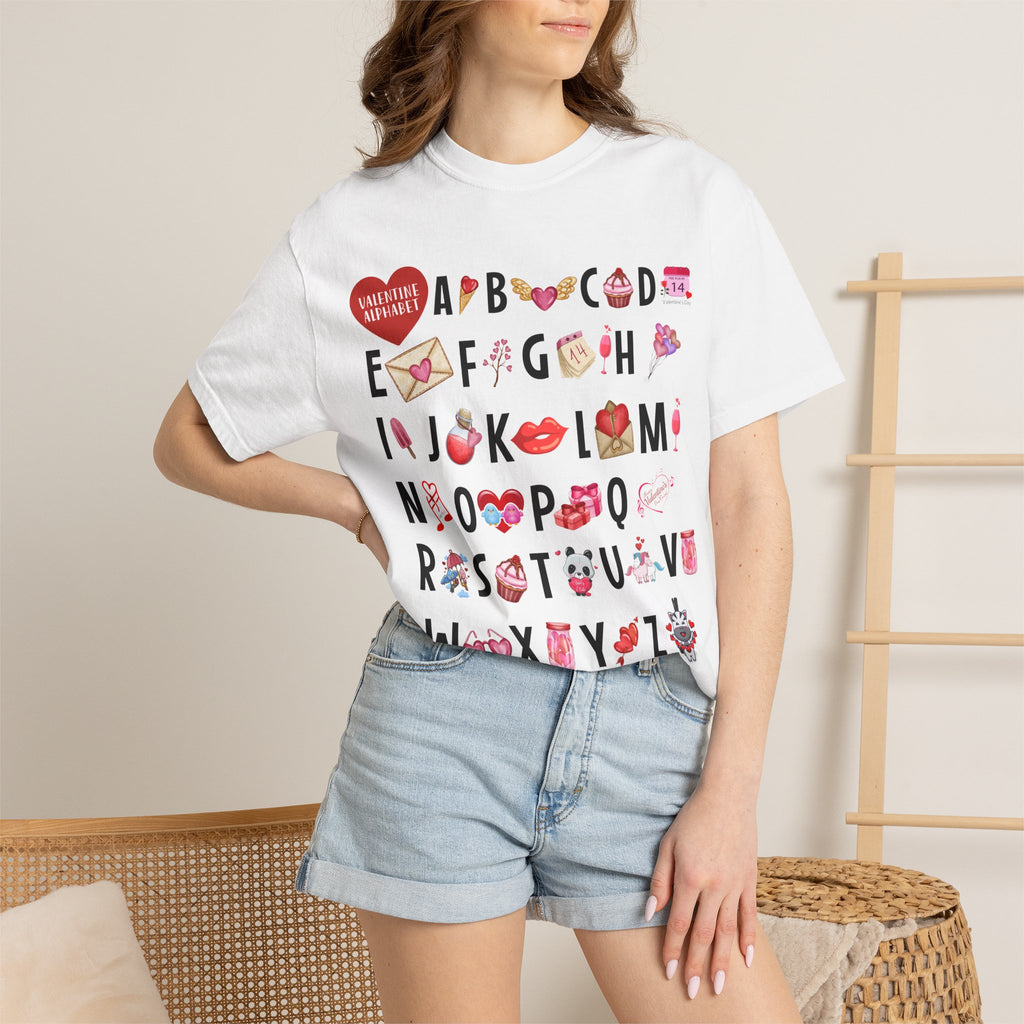 Valentine Alphabet Graphic T-Shirt — Love-Themed A–Z Design