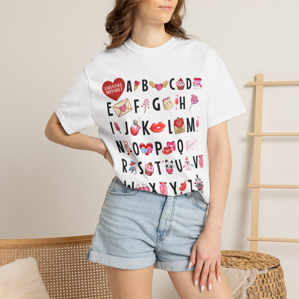 Valentine Alphabet Graphic T-Shirt — Love-Themed A–Z Design