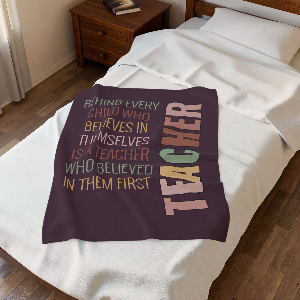 Teacher Appreciation Velveteen Plush Blanket – "Behind Every Child..." Inspirational Gift