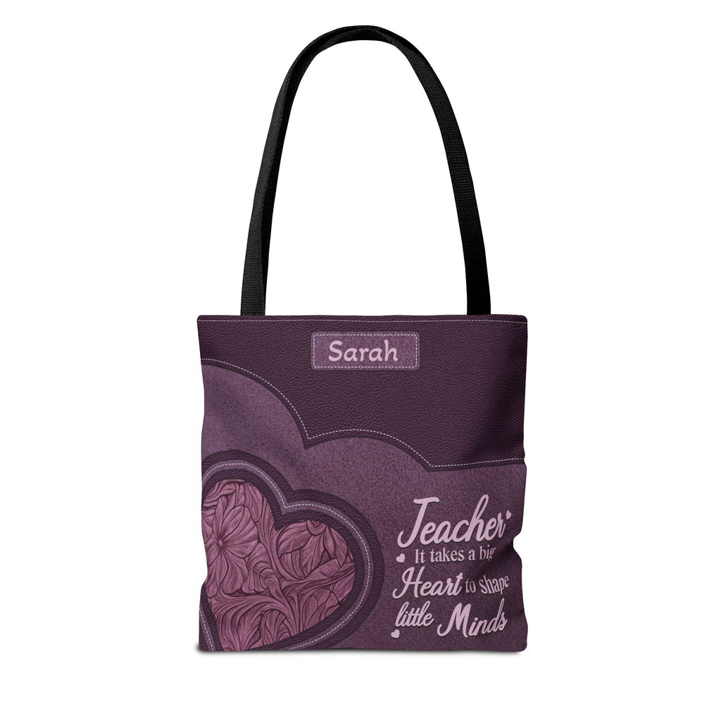 Personalized Teacher Tote Bag — “Teacher: It Takes a Big Heart to Shape Little Minds”