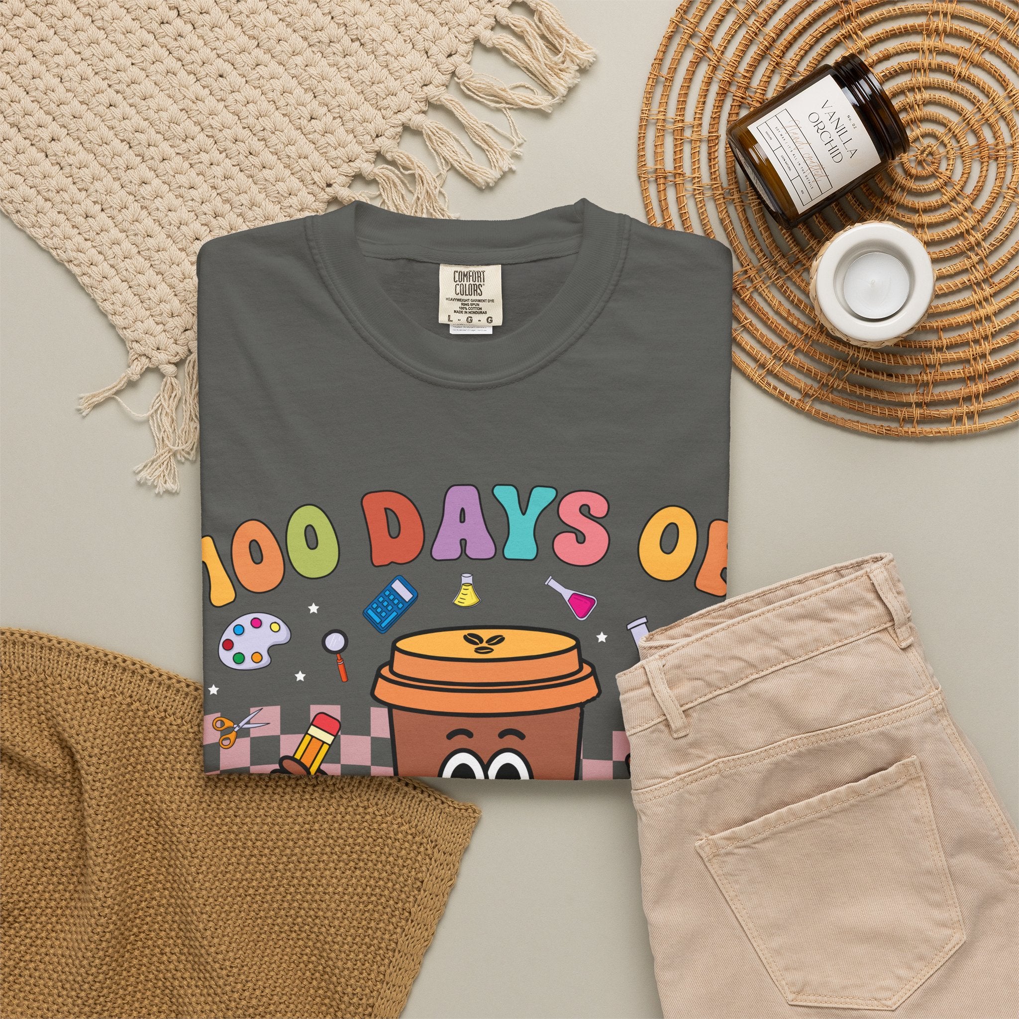100 Days of Coffee & Chaos T-Shirt — Funny Teacher/Student Celebration Tee