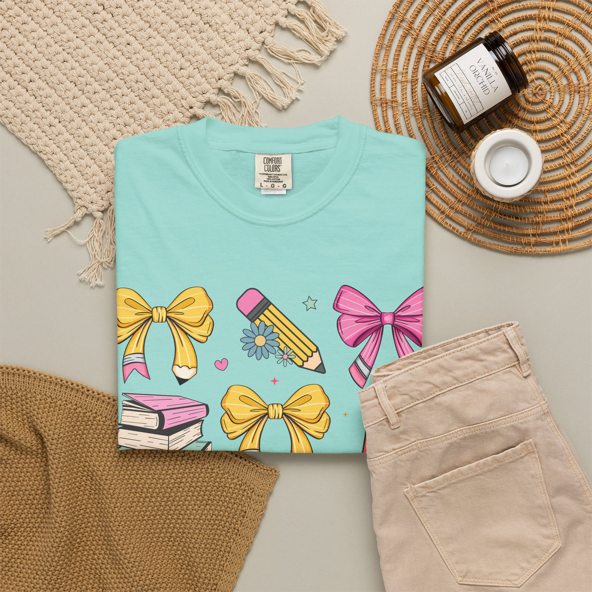 Teacher Appreciation Cute Icons T-Shirt — Bows, Books & Apple Graphic Tee