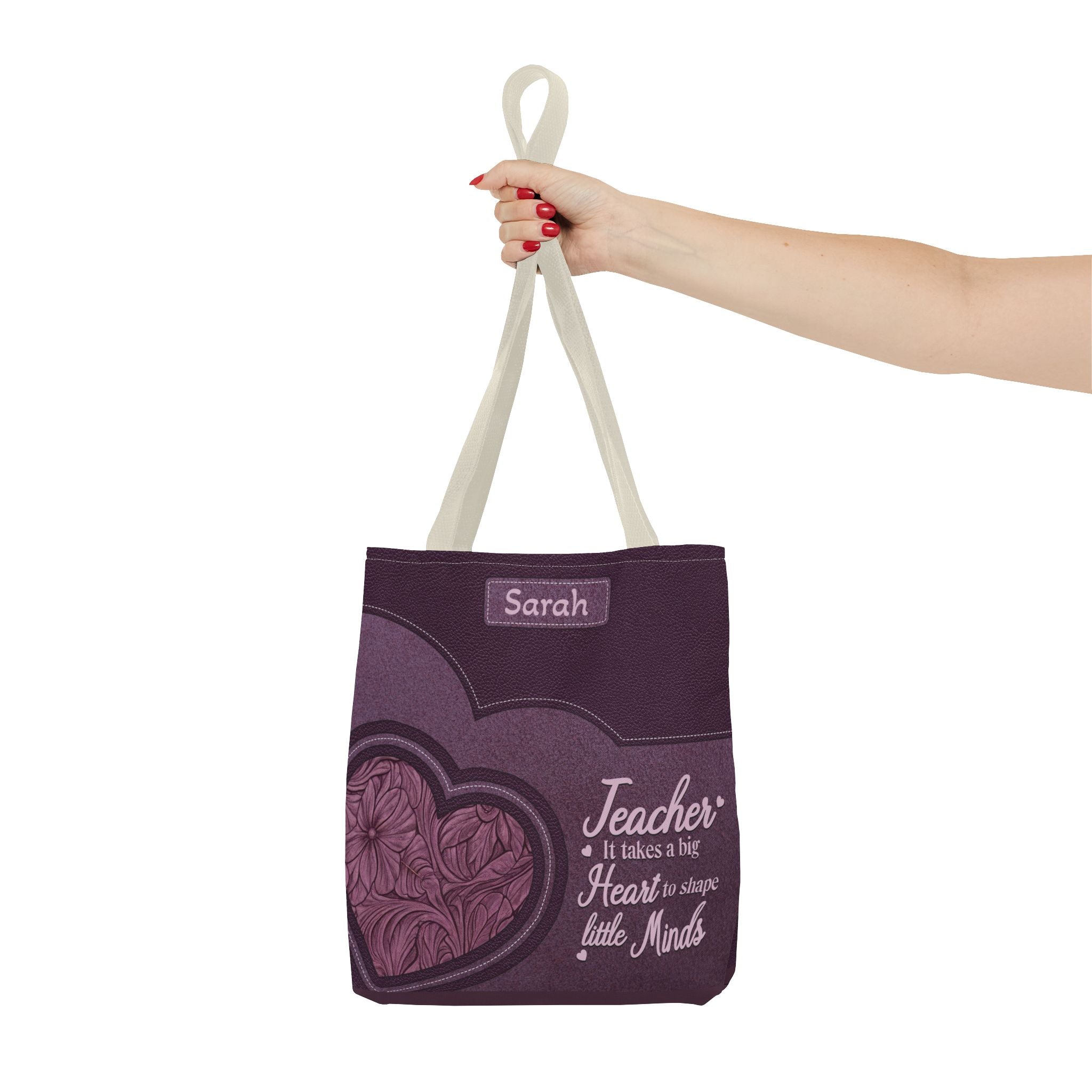Personalized Teacher Tote Bag — “Teacher: It Takes a Big Heart to Shape Little Minds”