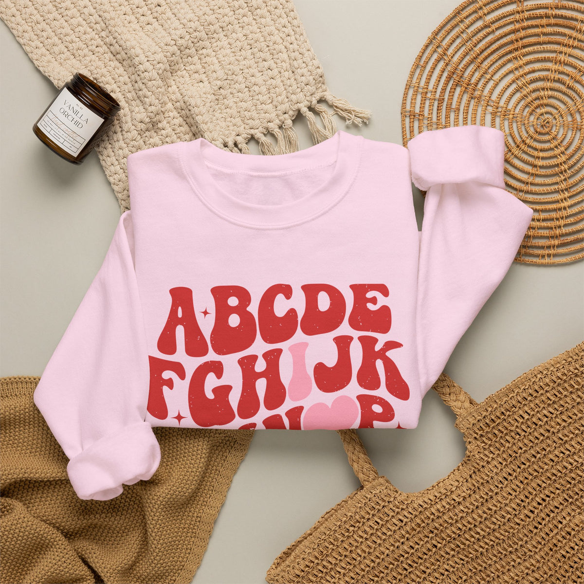 Alphabet ABC Sweatshirt – Playful Red Letter Crewneck