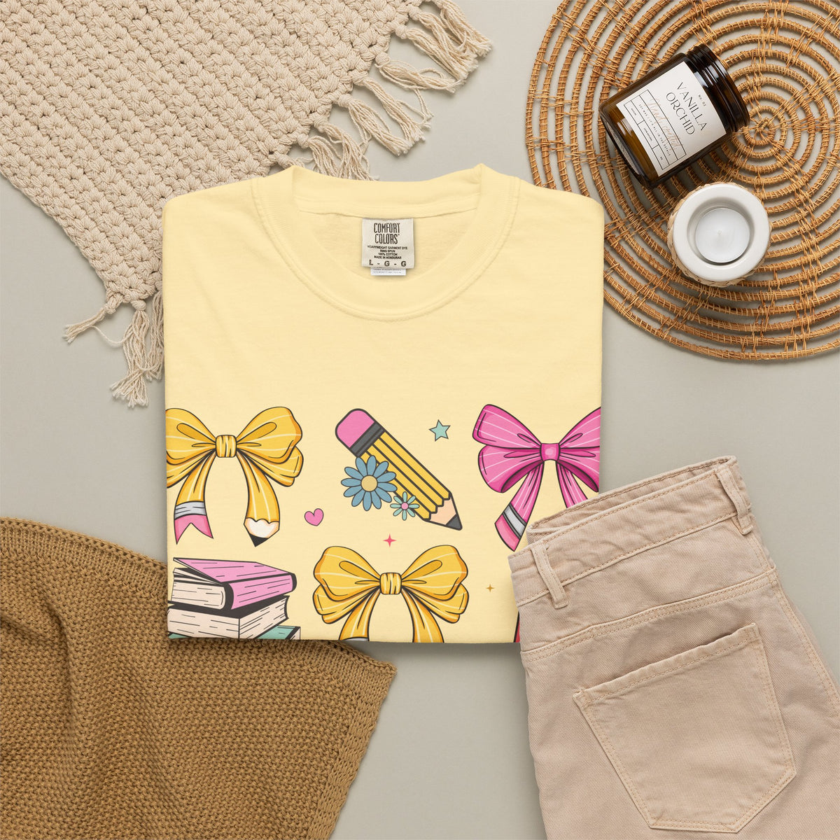 Teacher Appreciation Cute Icons T-Shirt — Bows, Books & Apple Graphic Tee