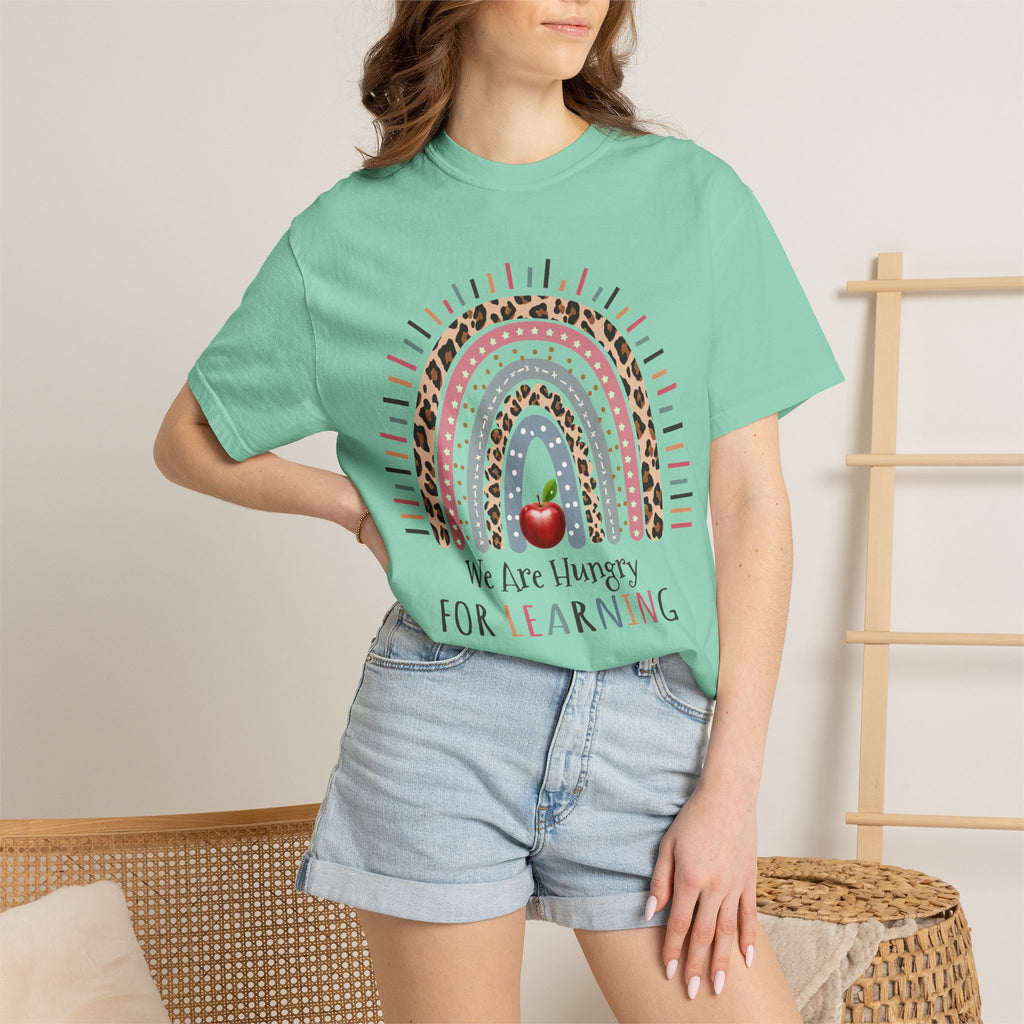 Teacher Rainbow T-Shirt - "We Are Hungry For Learning" School Apple Graphic Tee