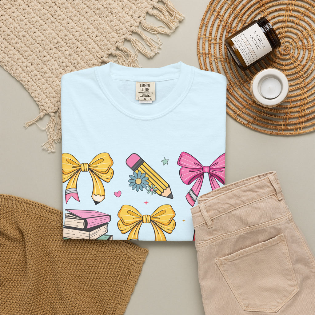 Teacher Appreciation Cute Icons T-Shirt — Bows, Books & Apple Graphic Tee