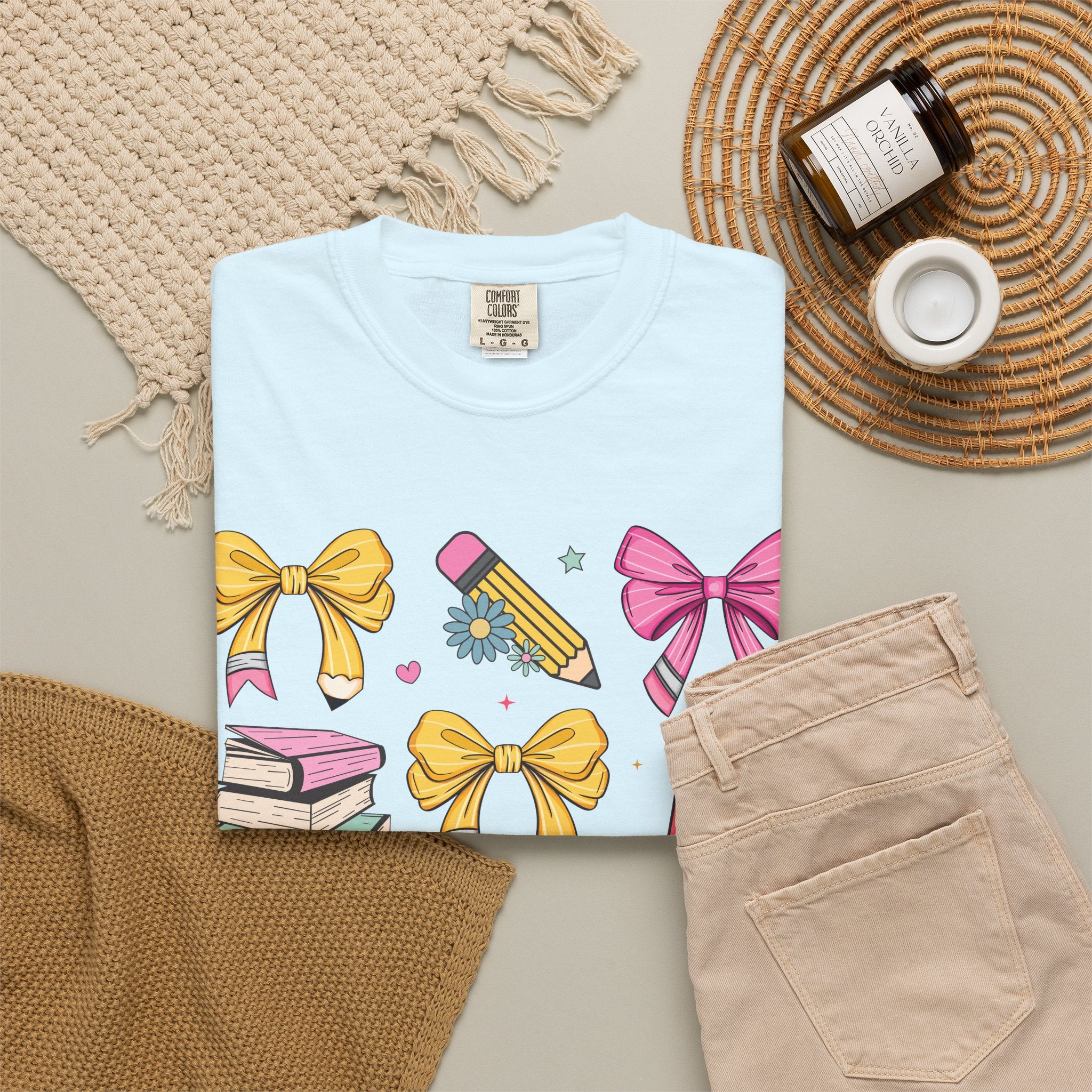 Teacher Appreciation Cute Icons T-Shirt — Bows, Books & Apple Graphic Tee