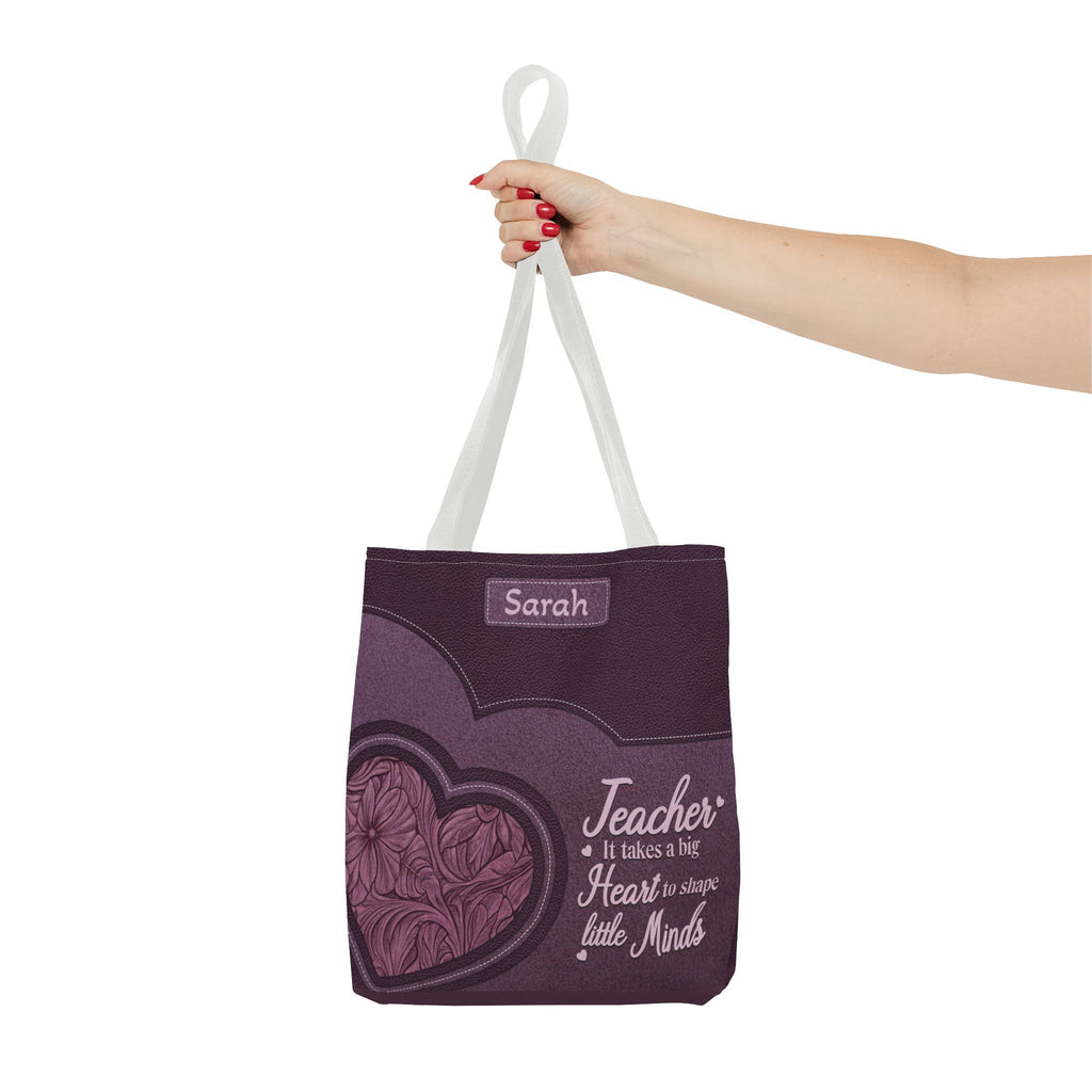 Personalized Teacher Tote Bag — “Teacher: It Takes a Big Heart to Shape Little Minds”