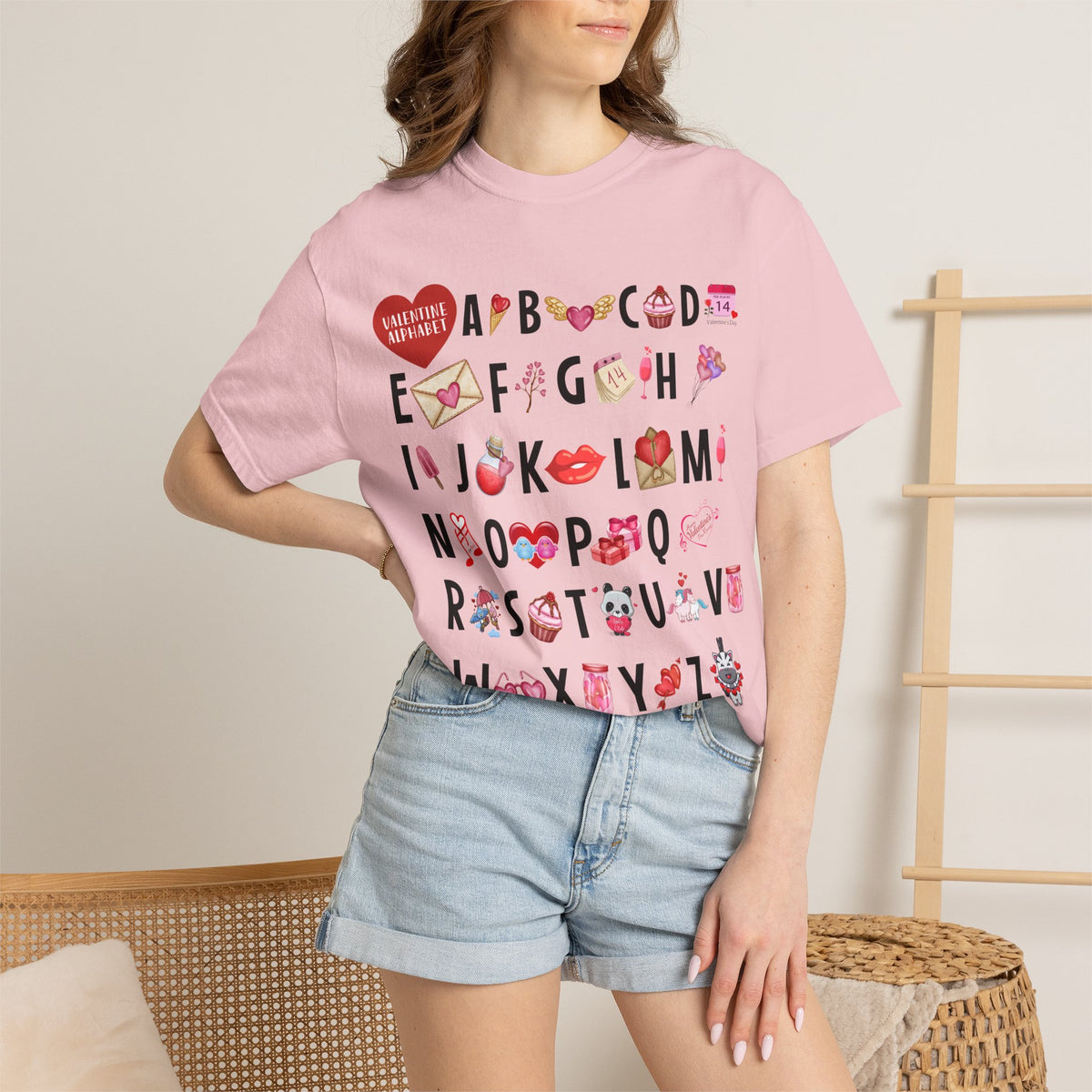 Valentine Alphabet Graphic T-Shirt — Love-Themed A–Z Design