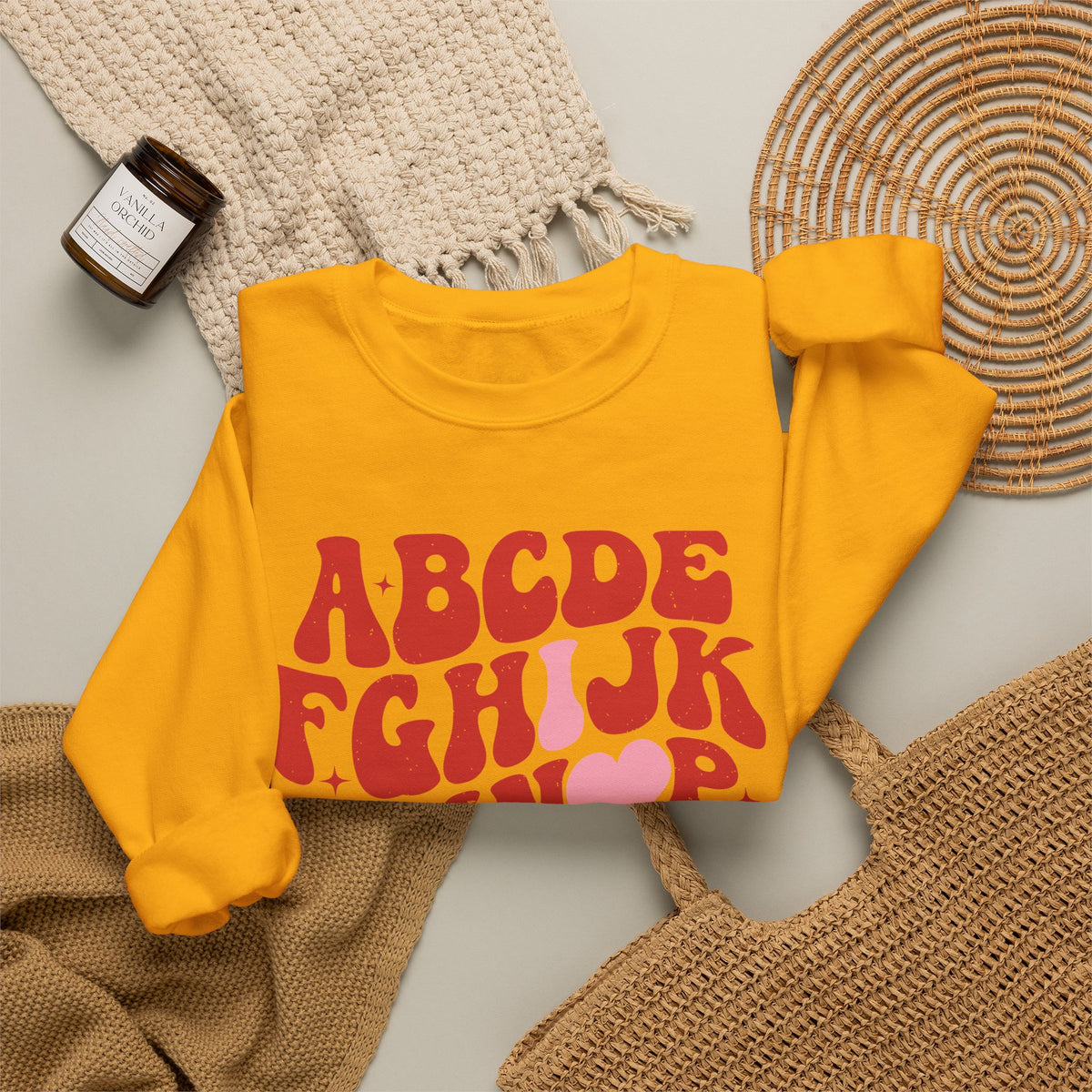 Alphabet ABC Sweatshirt – Playful Red Letter Crewneck