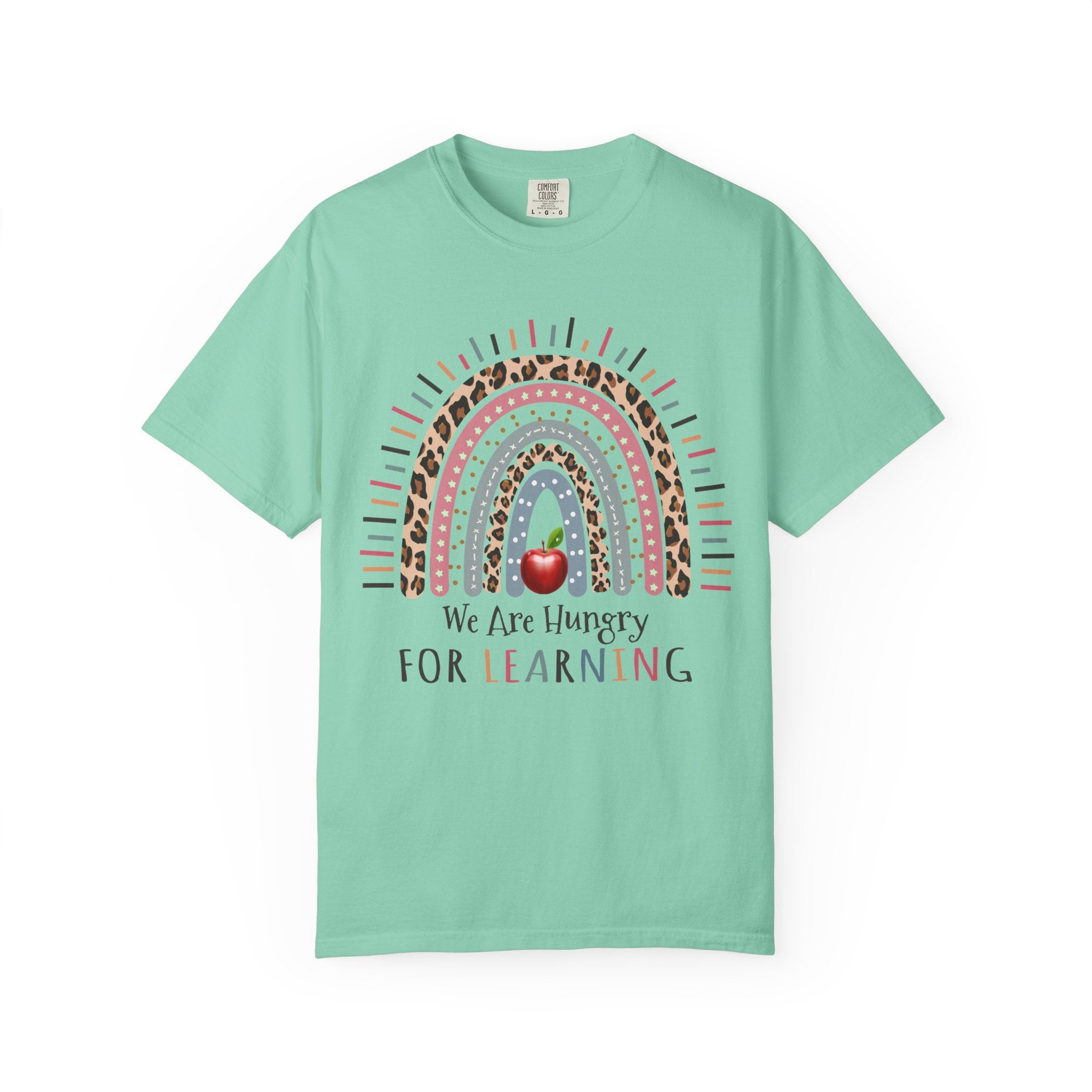 Teacher Rainbow T-Shirt - "We Are Hungry For Learning" School Apple Graphic Tee