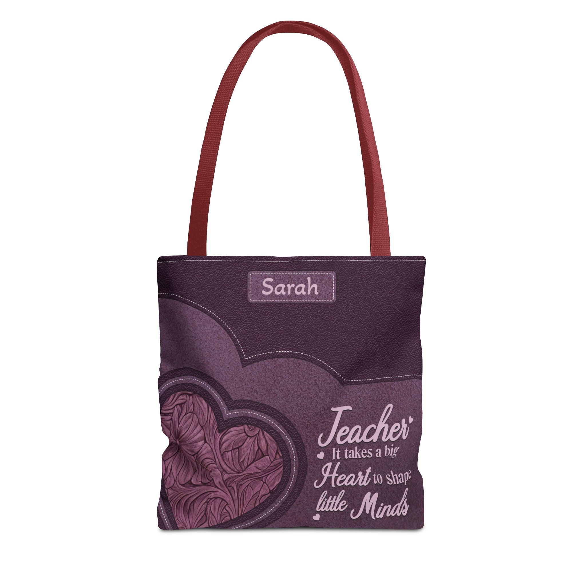 Personalized Teacher Tote Bag — “Teacher: It Takes a Big Heart to Shape Little Minds”