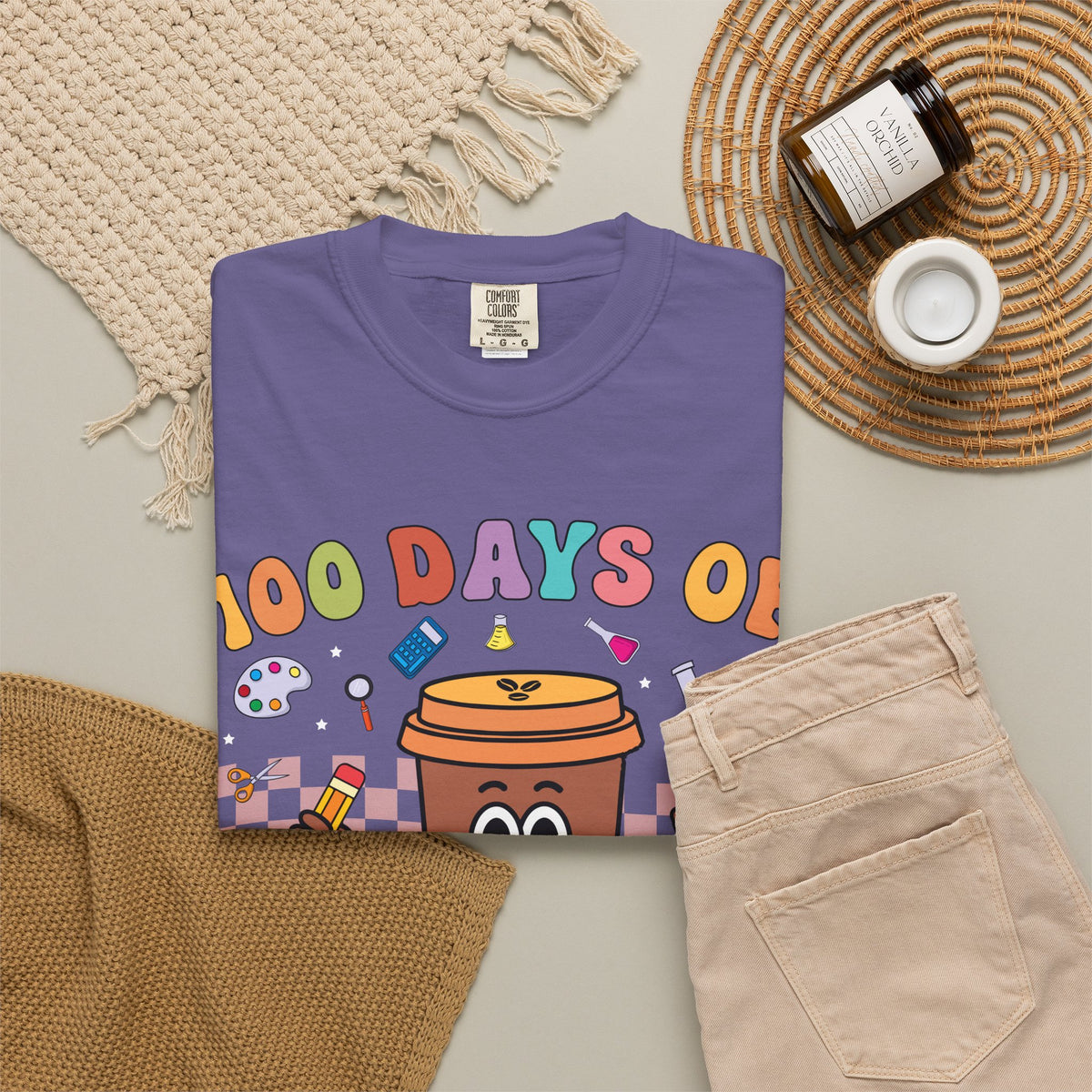 100 Days of Coffee & Chaos T-Shirt — Funny Teacher/Student Celebration Tee