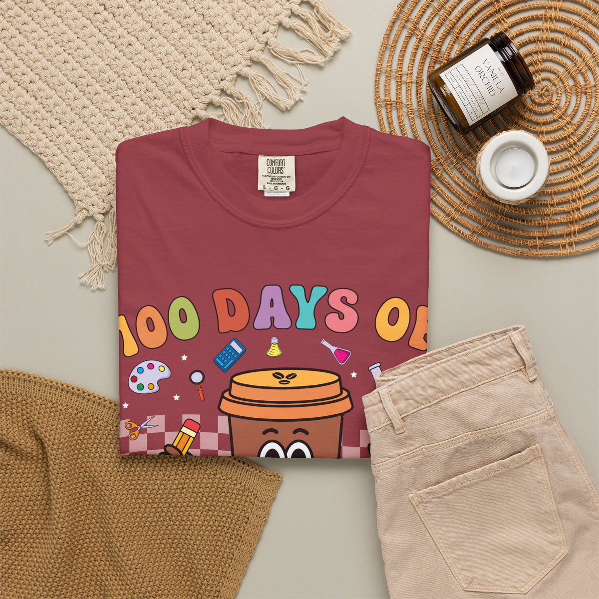 100 Days of Coffee & Chaos T-Shirt — Funny Teacher/Student Celebration Tee