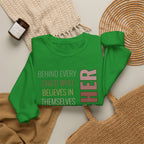 Teacher Quote Crewneck Sweatshirt – “Behind Every Child Who Believes”