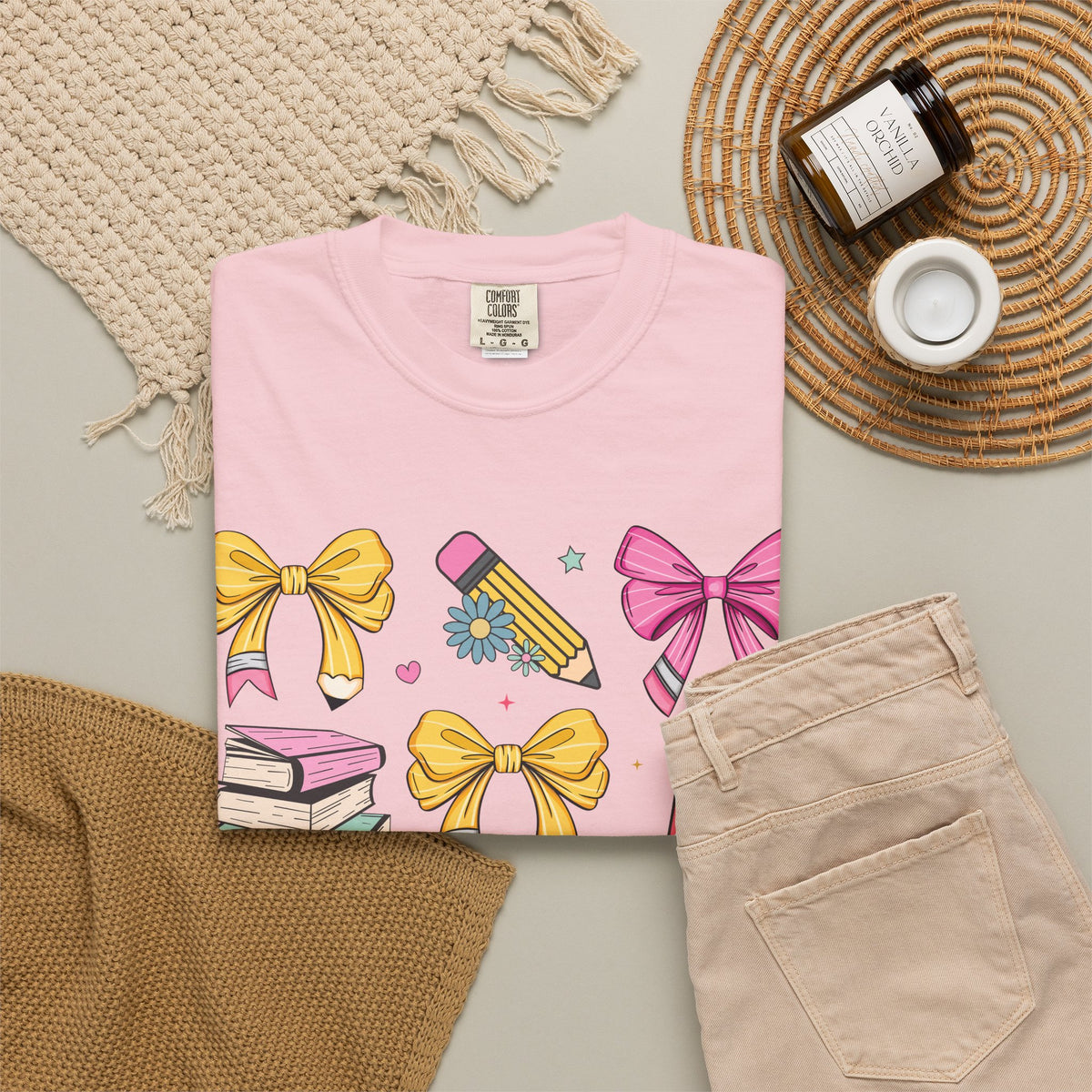 Teacher Appreciation Cute Icons T-Shirt — Bows, Books & Apple Graphic Tee