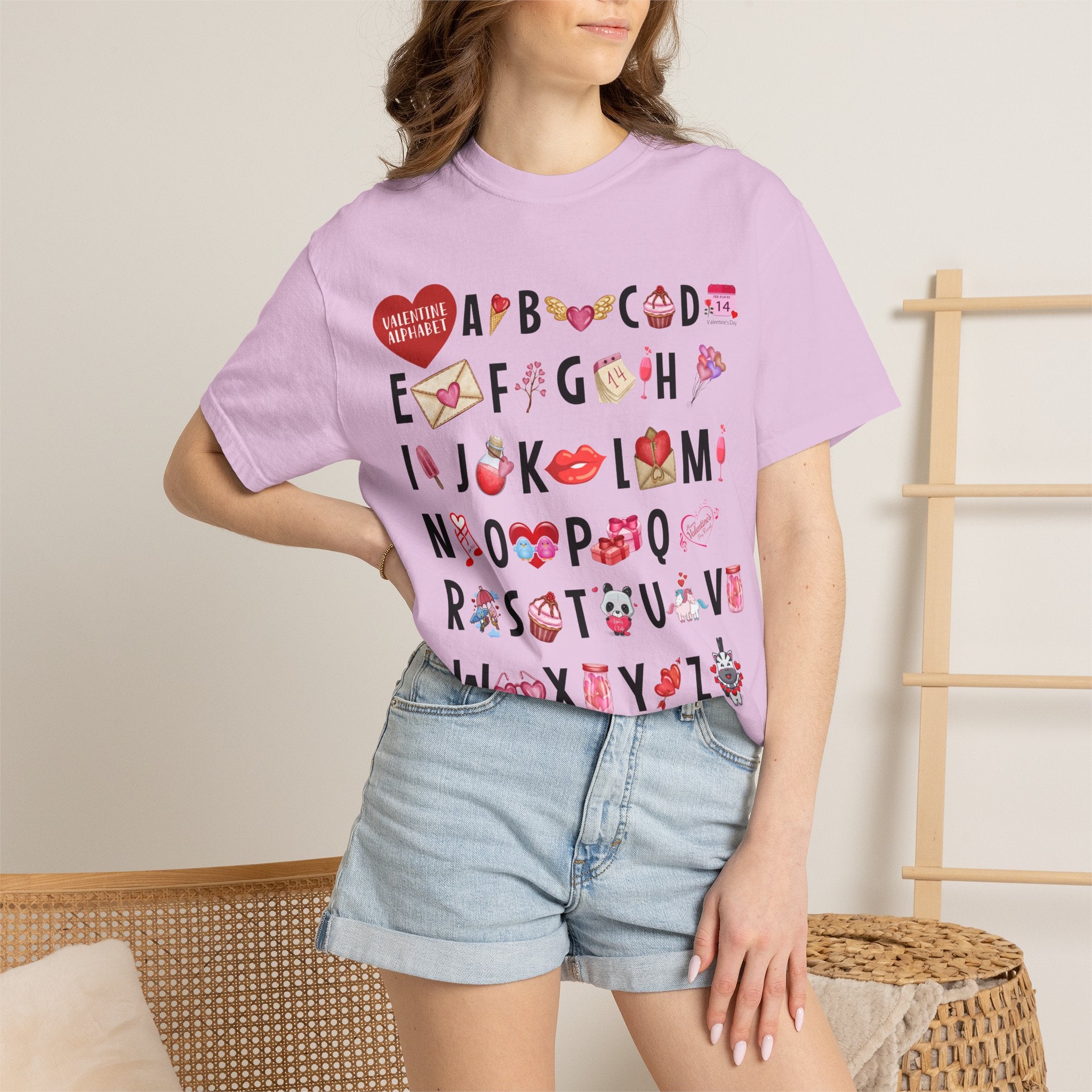 Valentine Alphabet Graphic T-Shirt — Love-Themed A–Z Design