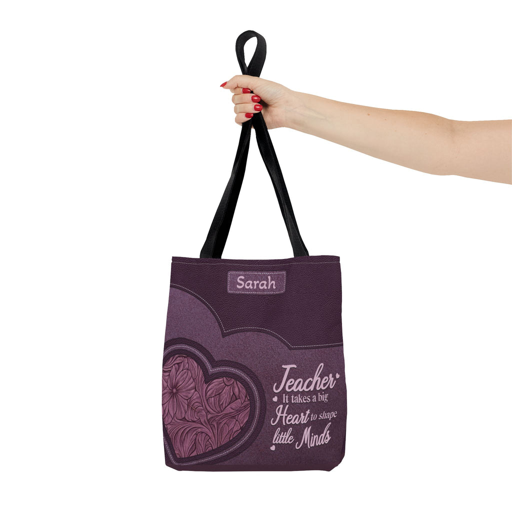 Personalized Teacher Tote Bag — “Teacher: It Takes a Big Heart to Shape Little Minds”