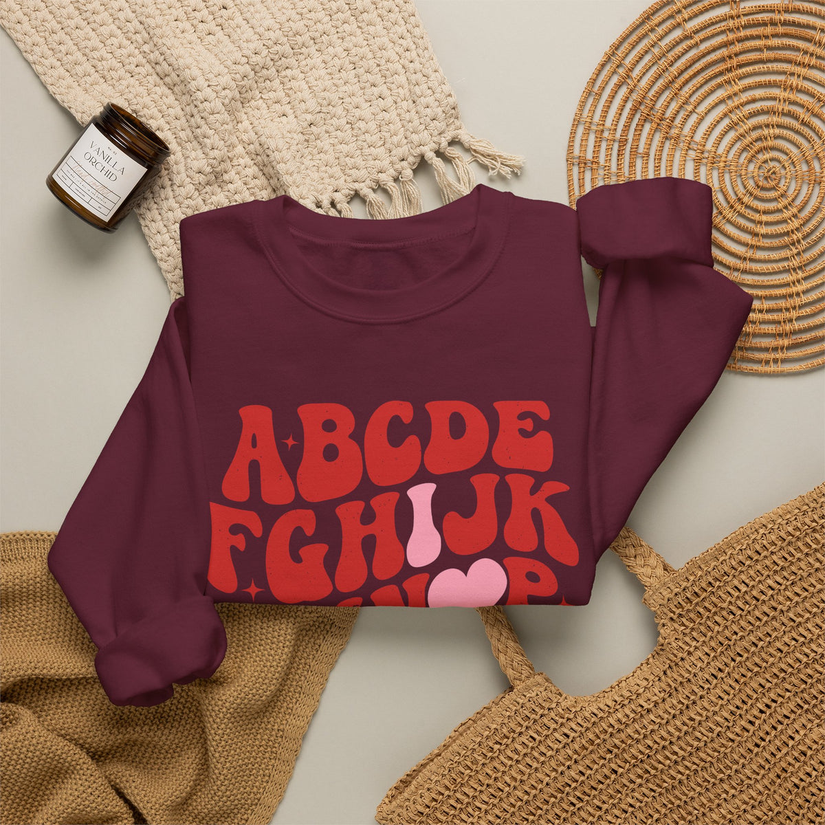 Alphabet ABC Sweatshirt – Playful Red Letter Crewneck
