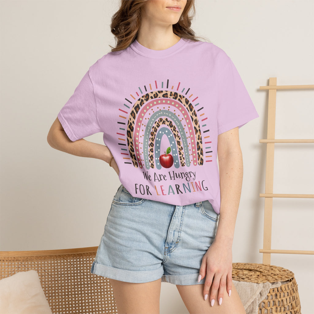 Teacher Rainbow T-Shirt - "We Are Hungry For Learning" School Apple Graphic Tee