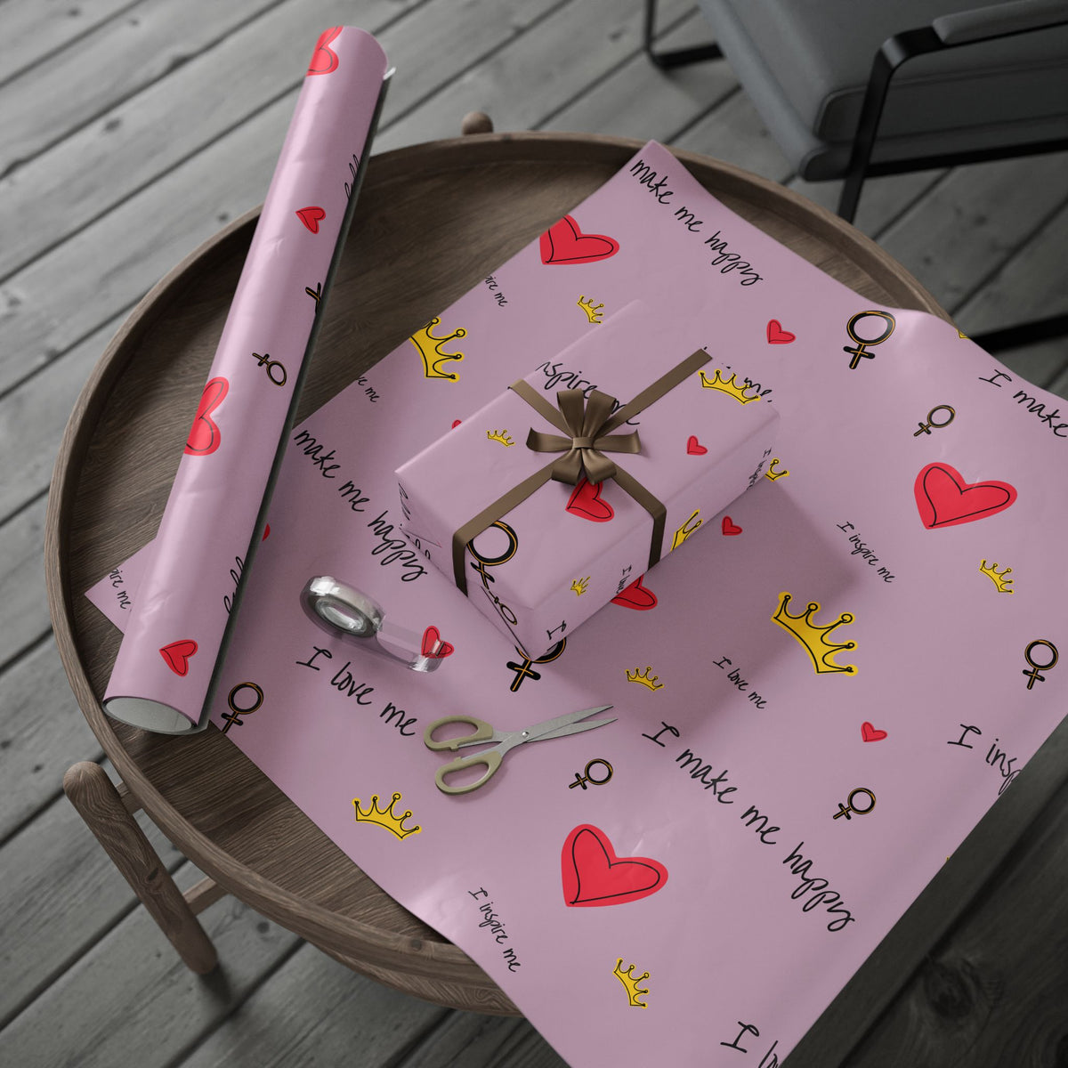 Valentine Heart "Be Mine" Pink Wrapping Paper Roll — Heart Doodle Gift Wrap (Matte or Glossy)