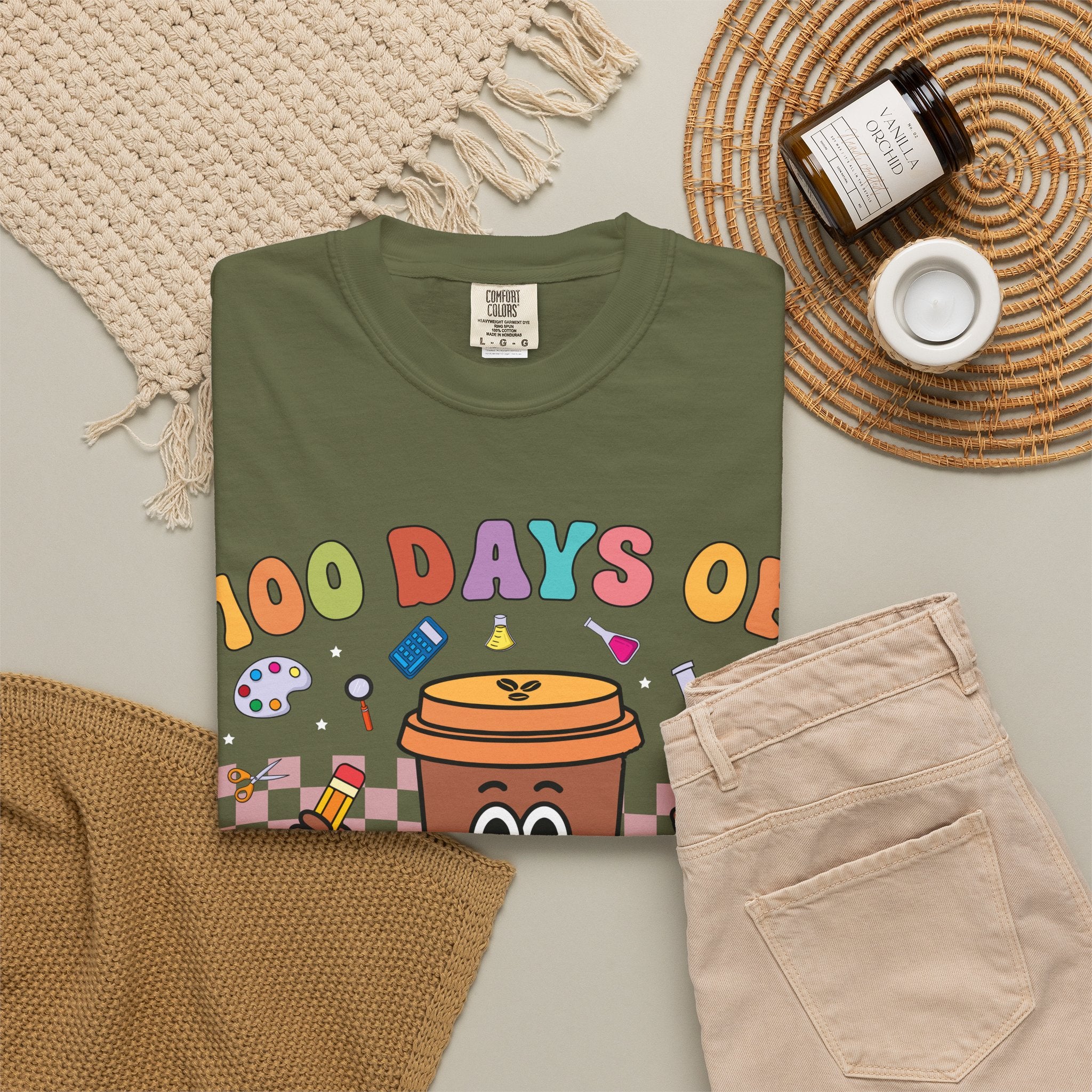 100 Days of Coffee & Chaos T-Shirt — Funny Teacher/Student Celebration Tee