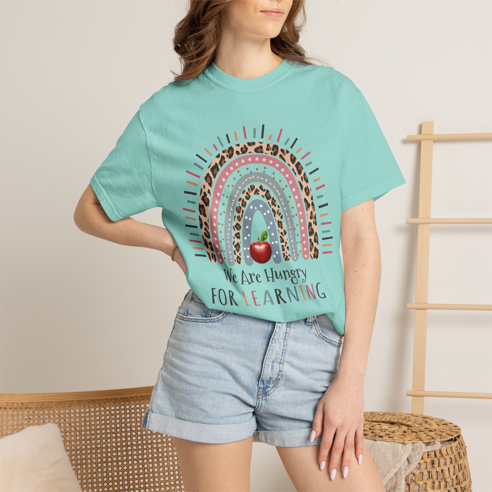 Teacher Rainbow T-Shirt - "We Are Hungry For Learning" School Apple Graphic Tee