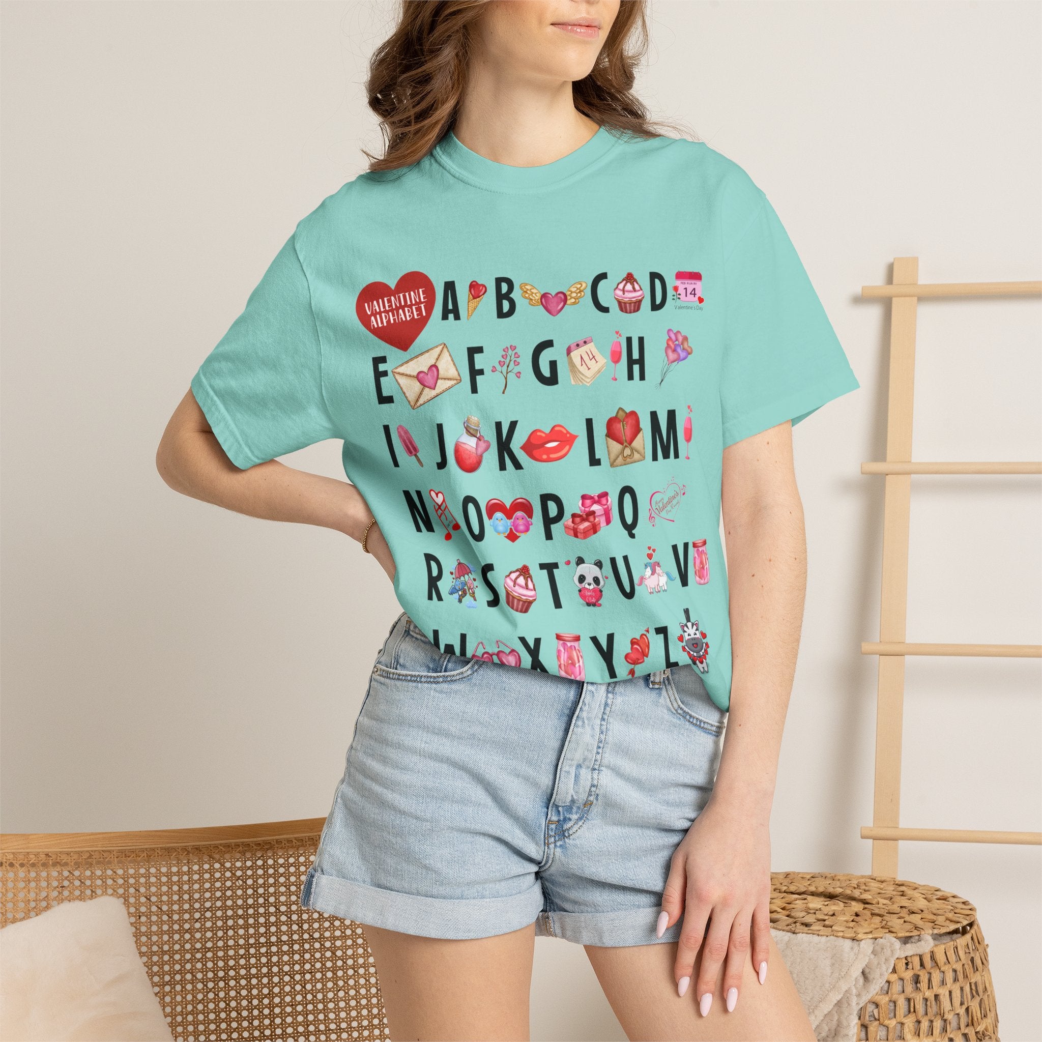 Valentine Alphabet Graphic T-Shirt — Love-Themed A–Z Design