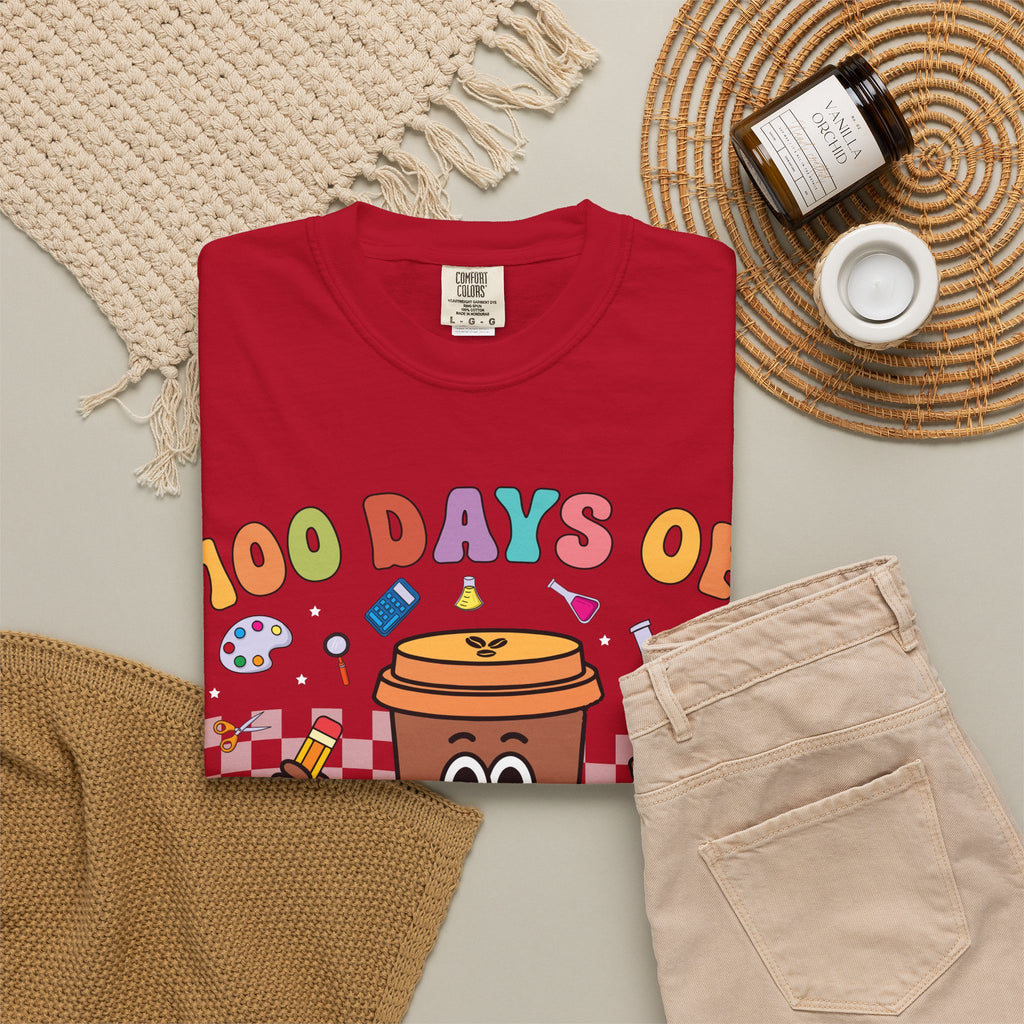 100 Days of Coffee & Chaos T-Shirt — Funny Teacher/Student Celebration Tee