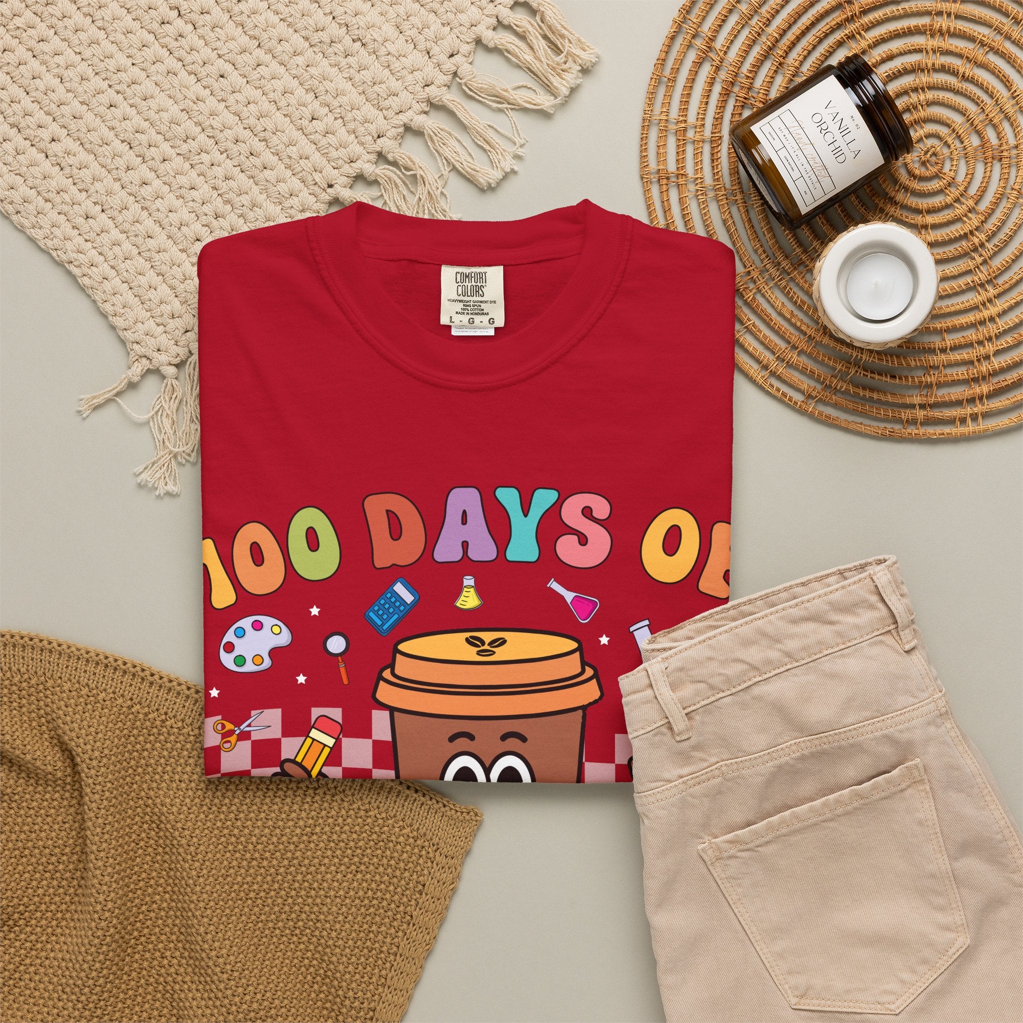 100 Days of Coffee & Chaos T-Shirt — Funny Teacher/Student Celebration Tee