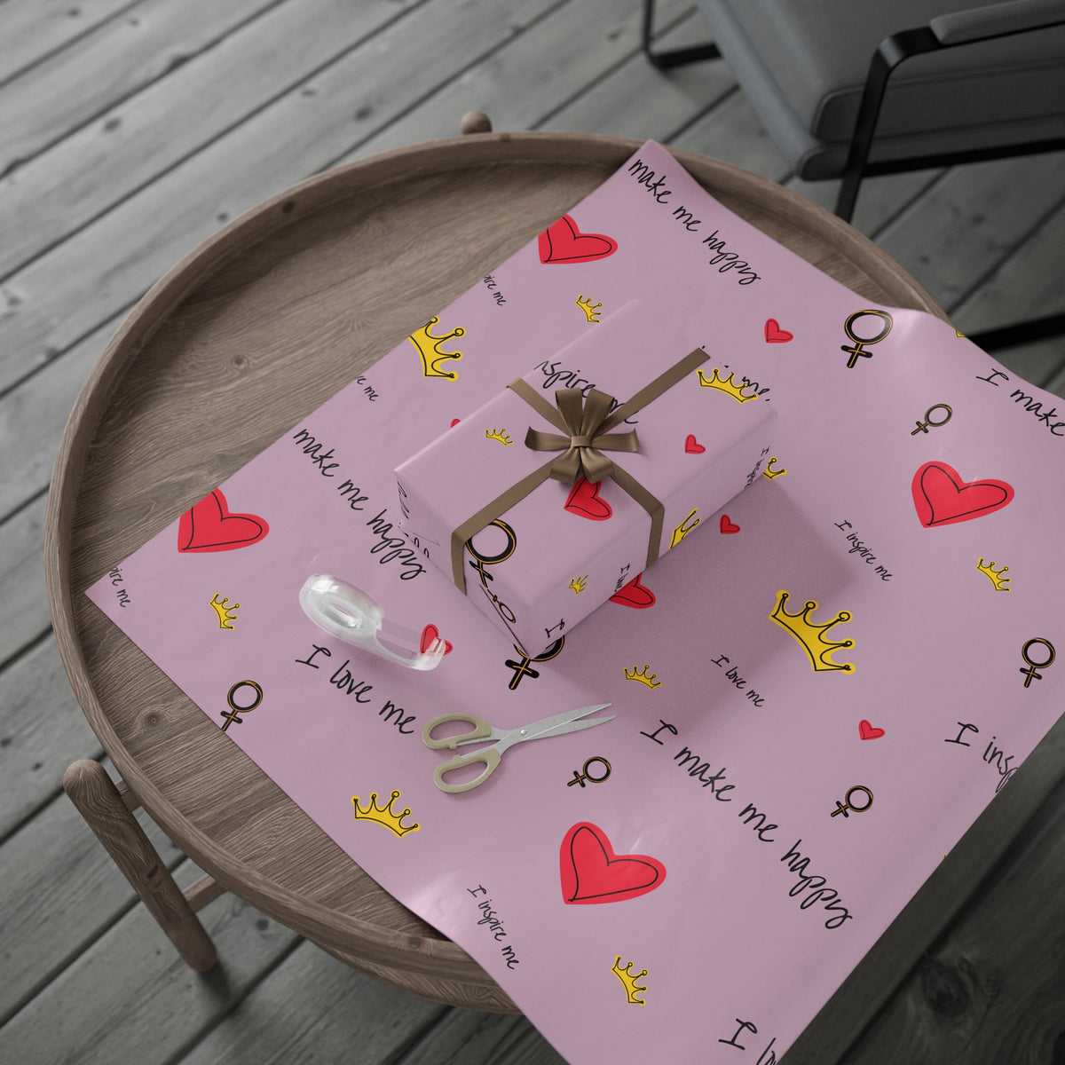 Valentine Heart "Be Mine" Pink Wrapping Paper Roll — Heart Doodle Gift Wrap (Matte or Glossy)