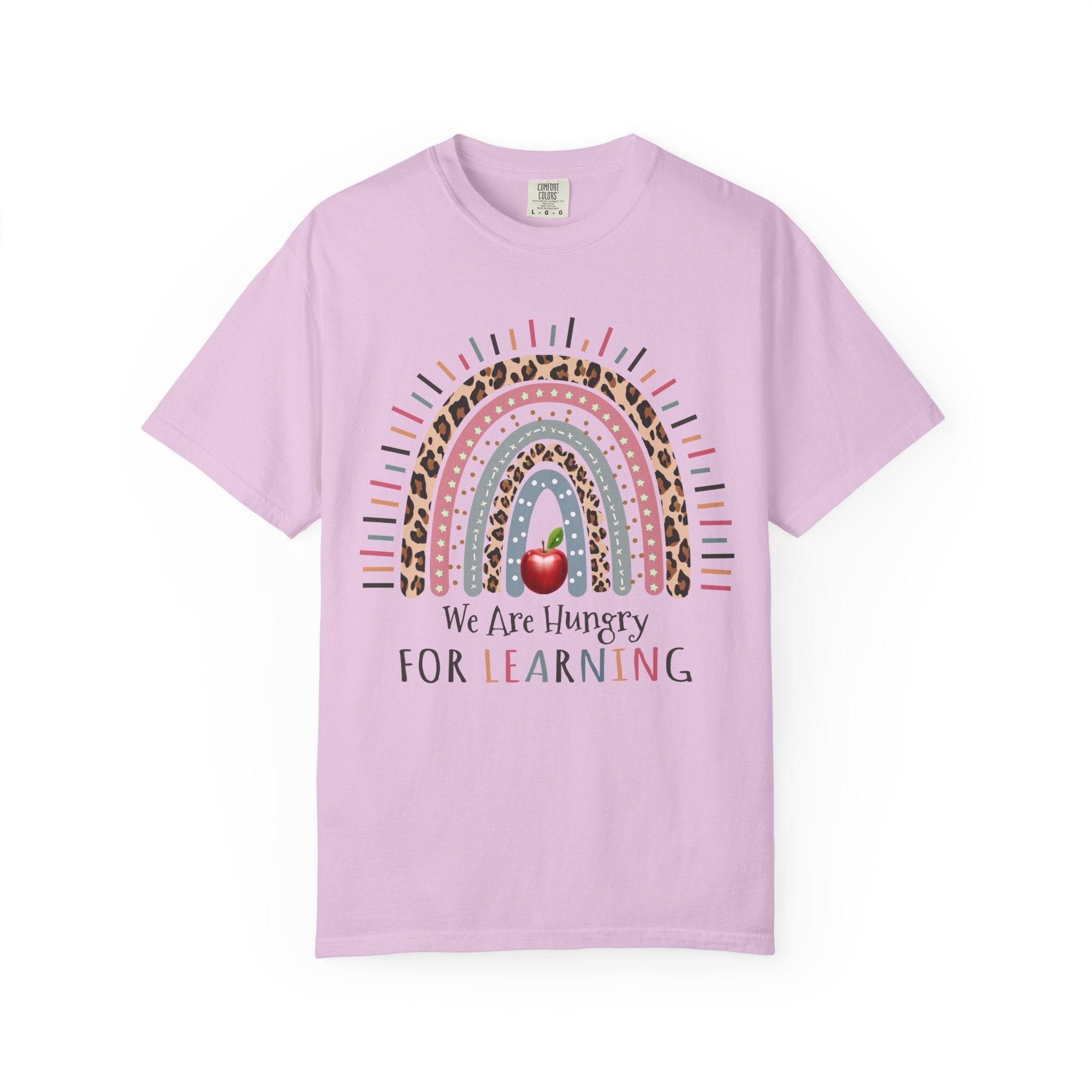 Teacher Rainbow T-Shirt - "We Are Hungry For Learning" School Apple Graphic Tee
