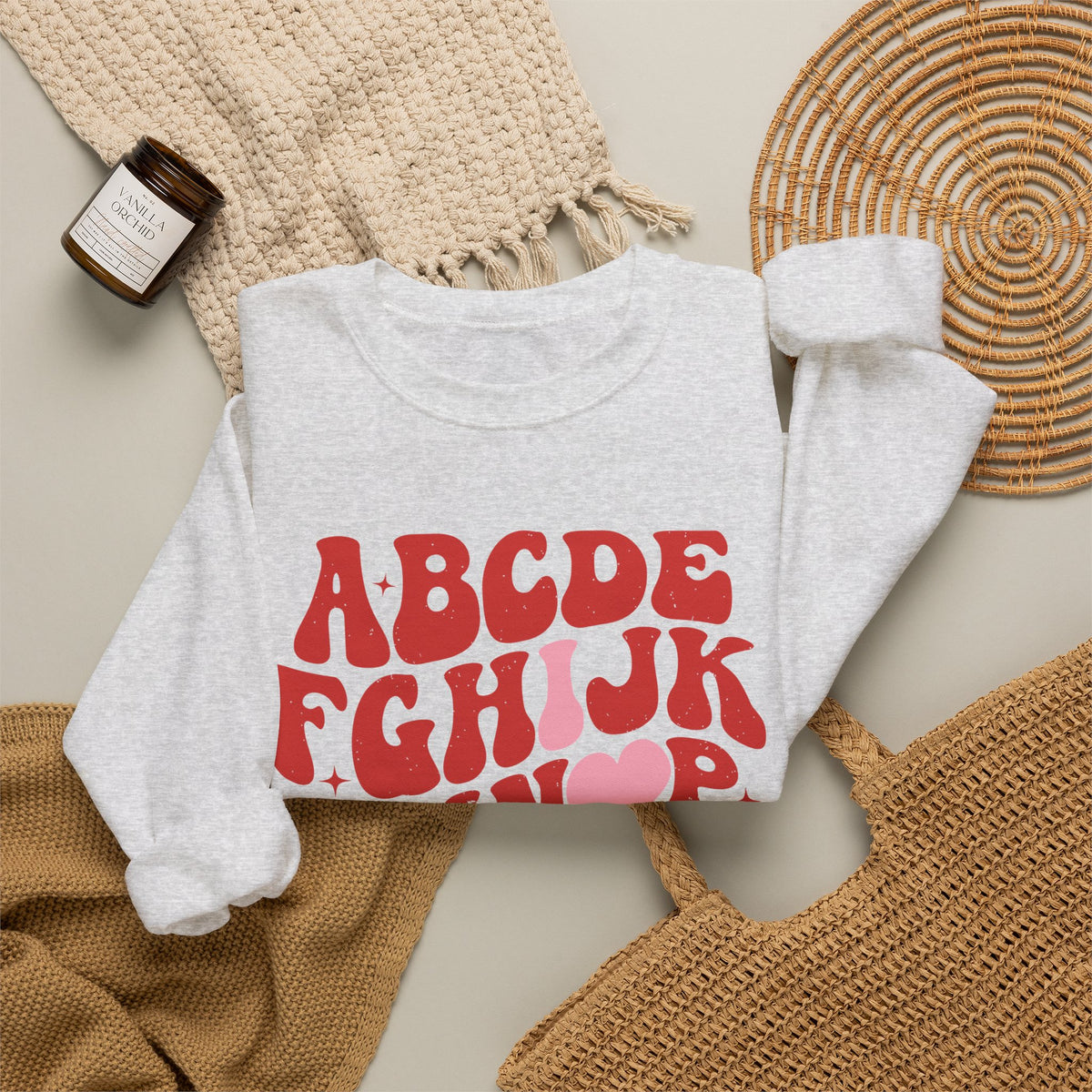 Alphabet ABC Sweatshirt – Playful Red Letter Crewneck