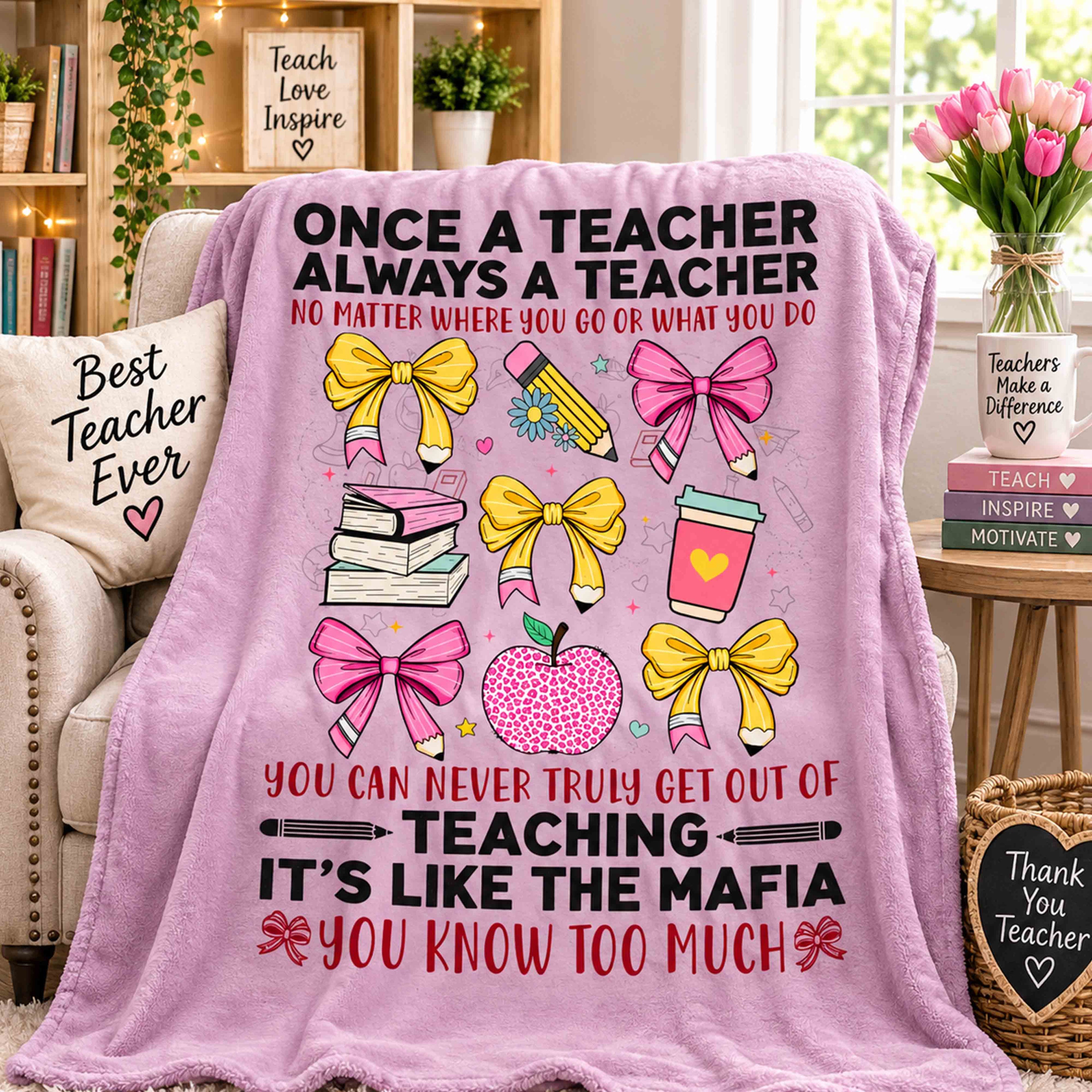 Teacher Velveteen Plush Blanket – “Once a Teacher Always a Teacher” Cozy Gift