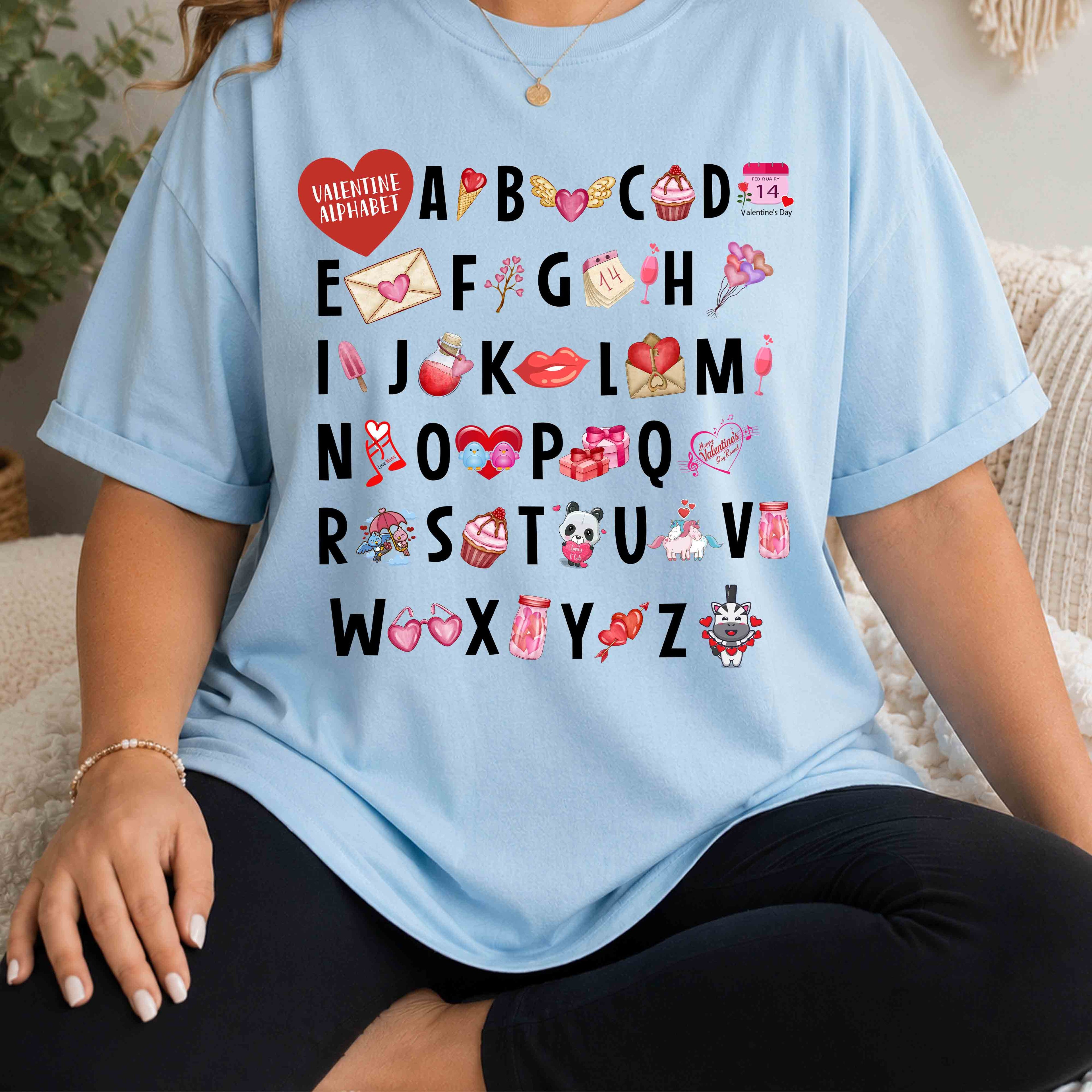 Valentine Alphabet Graphic T-Shirt — Love-Themed A–Z Design