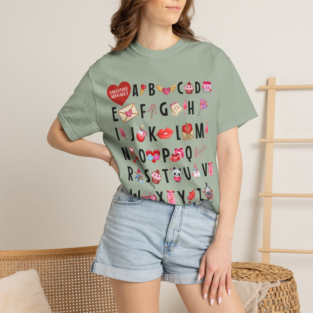 Valentine Alphabet Graphic T-Shirt — Love-Themed A–Z Design