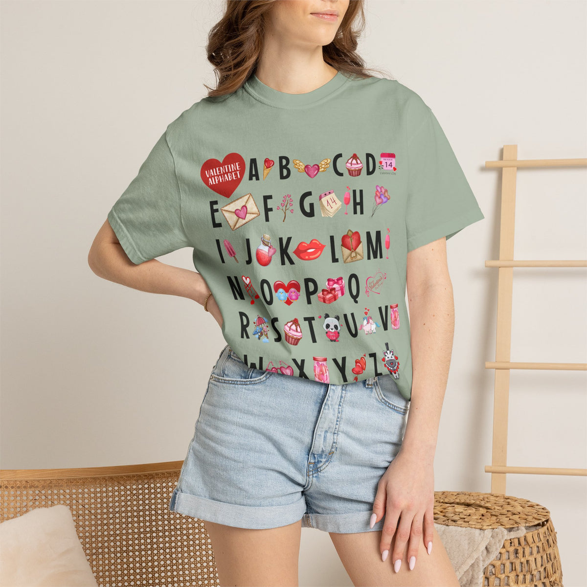 Valentine Alphabet Graphic T-Shirt — Love-Themed A–Z Design