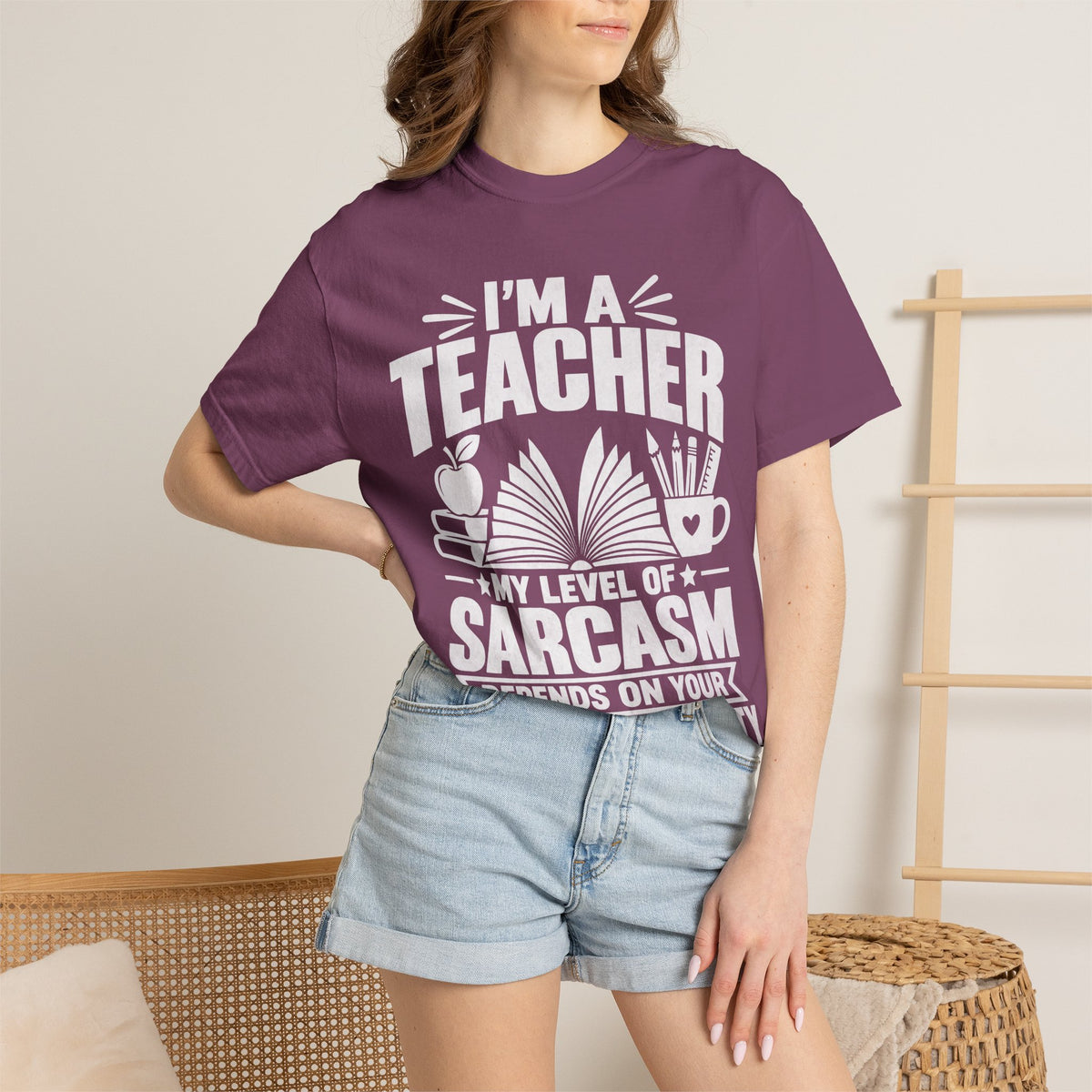 Teacher Sarcasm T-Shirt — "I'm a Teacher, My Level of Sarcasm Depends on Your Level of Stupidity"