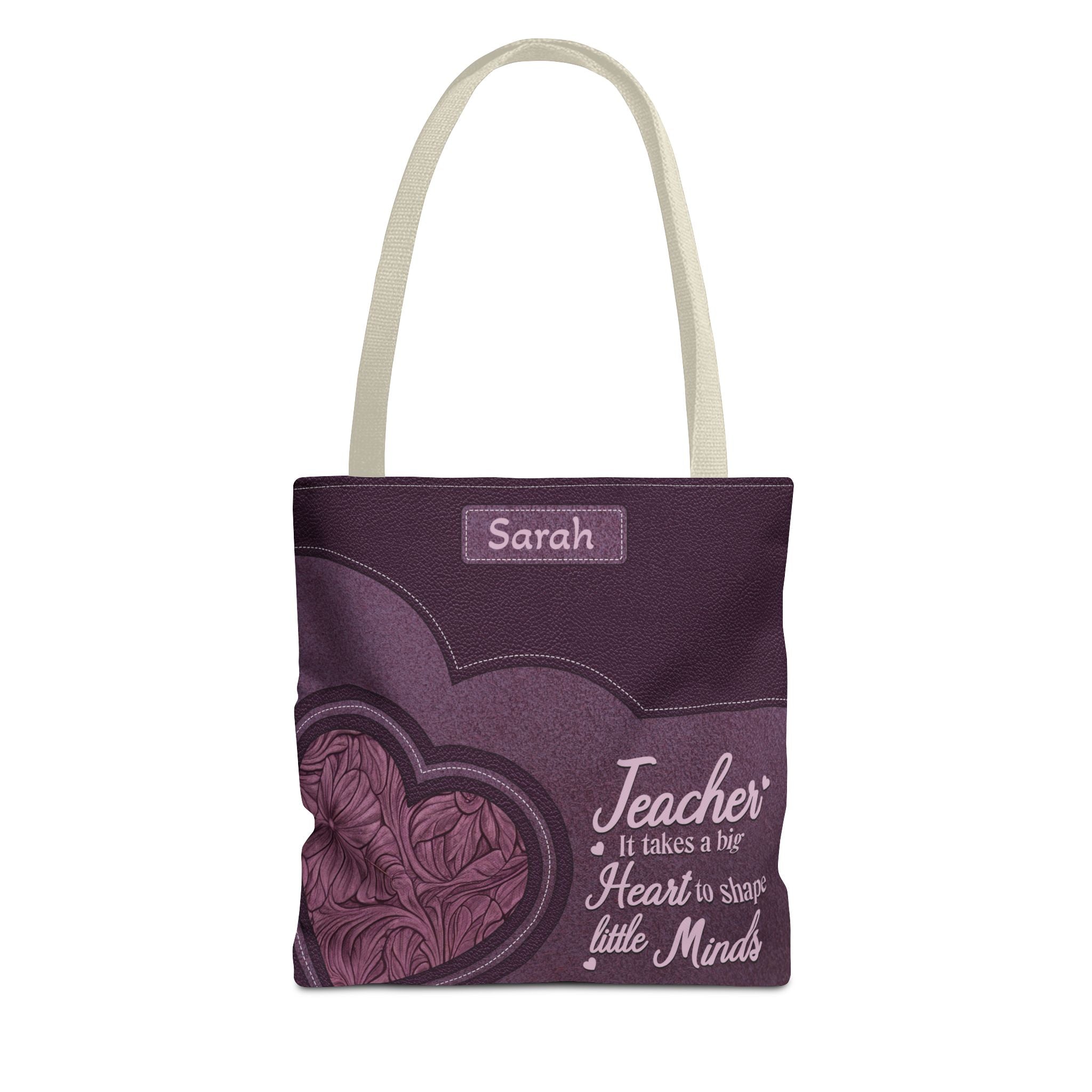 Personalized Teacher Tote Bag — “Teacher: It Takes a Big Heart to Shape Little Minds”
