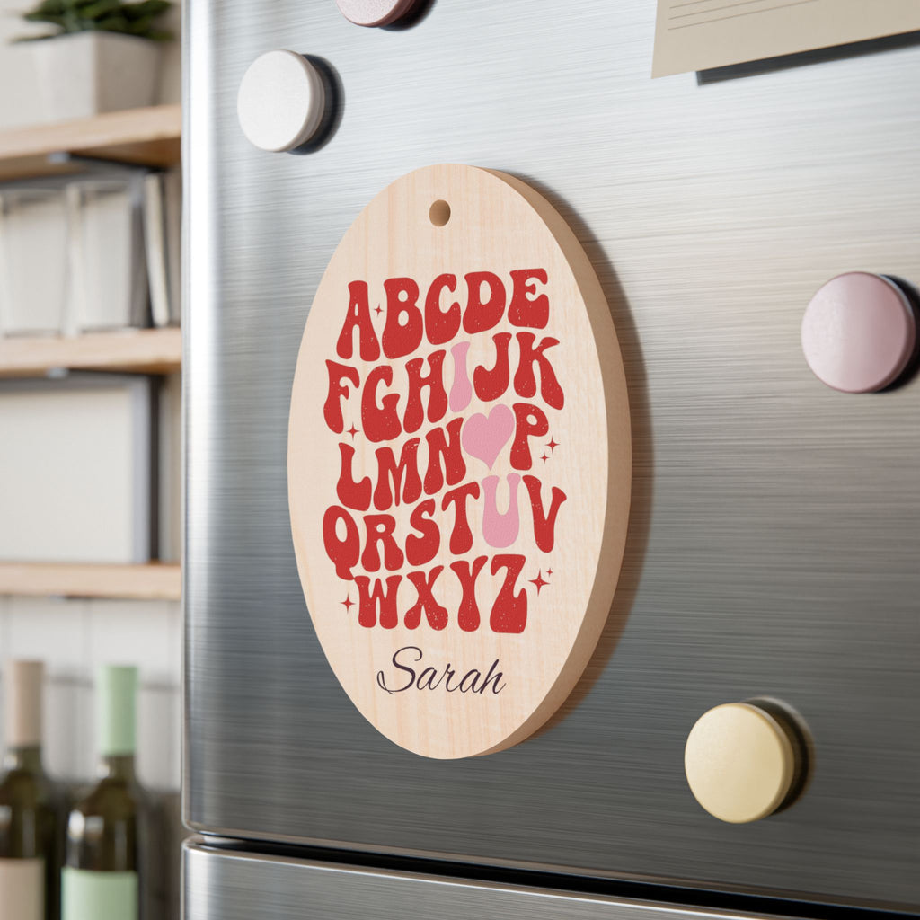 Personalized Retro Alphabet Wooden Ornament – Custom Name Heart Initial Decoration