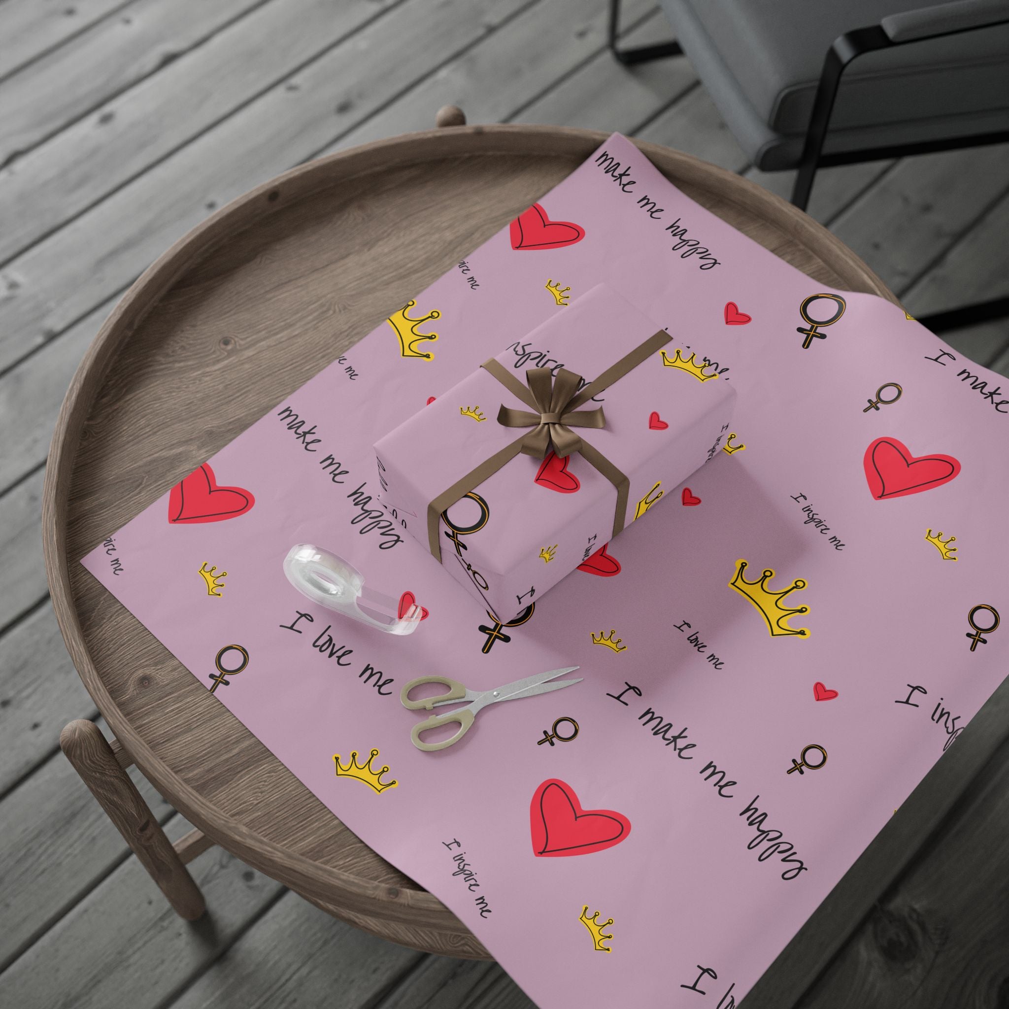 Valentine Heart "Be Mine" Pink Wrapping Paper Roll — Heart Doodle Gift Wrap (Matte or Glossy)