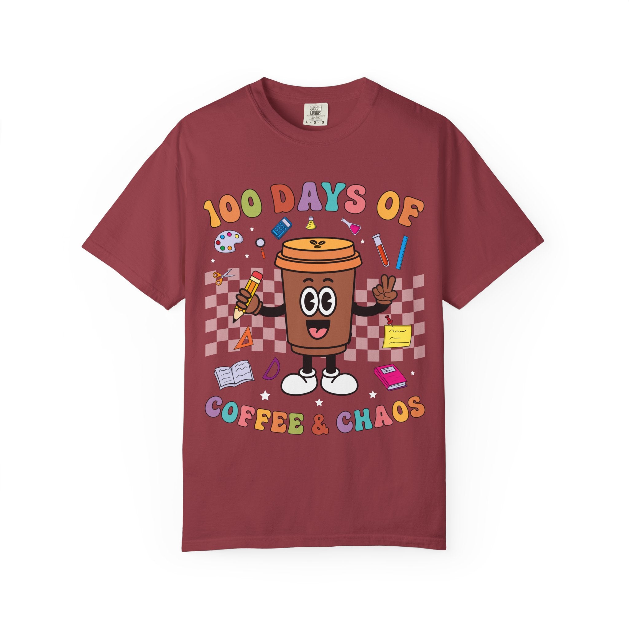 100 Days of Coffee & Chaos T-Shirt — Funny Teacher/Student Celebration Tee
