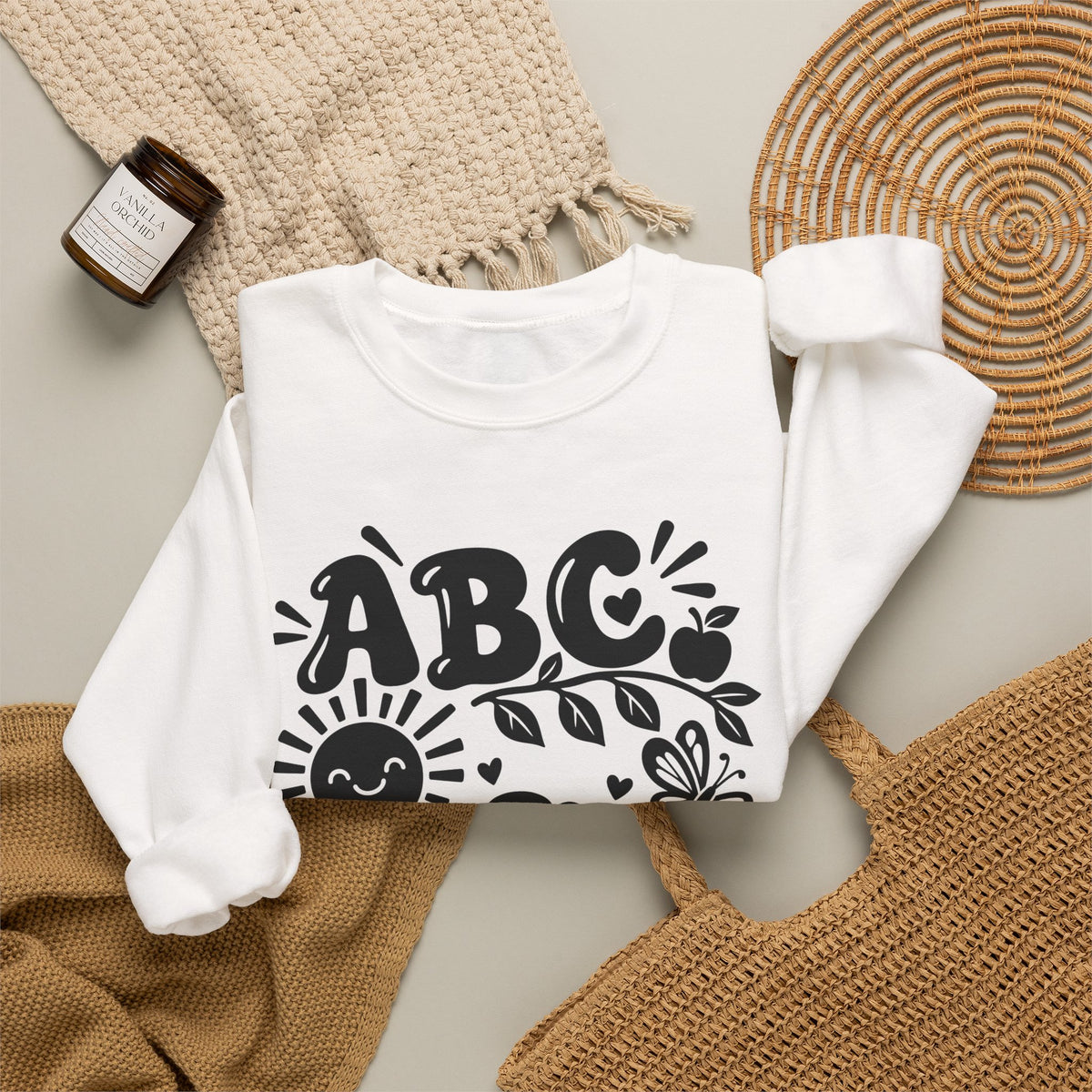 ABC 1234 Alphabet & Numbers Educational Crewneck Sweatshirt
