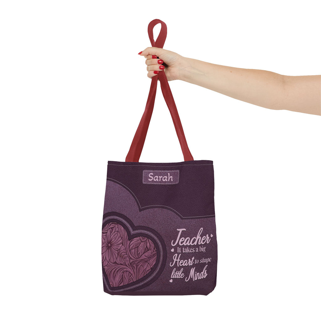 Personalized Teacher Tote Bag — “Teacher: It Takes a Big Heart to Shape Little Minds”