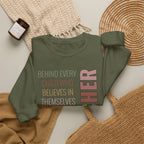 Teacher Quote Crewneck Sweatshirt – “Behind Every Child Who Believes”