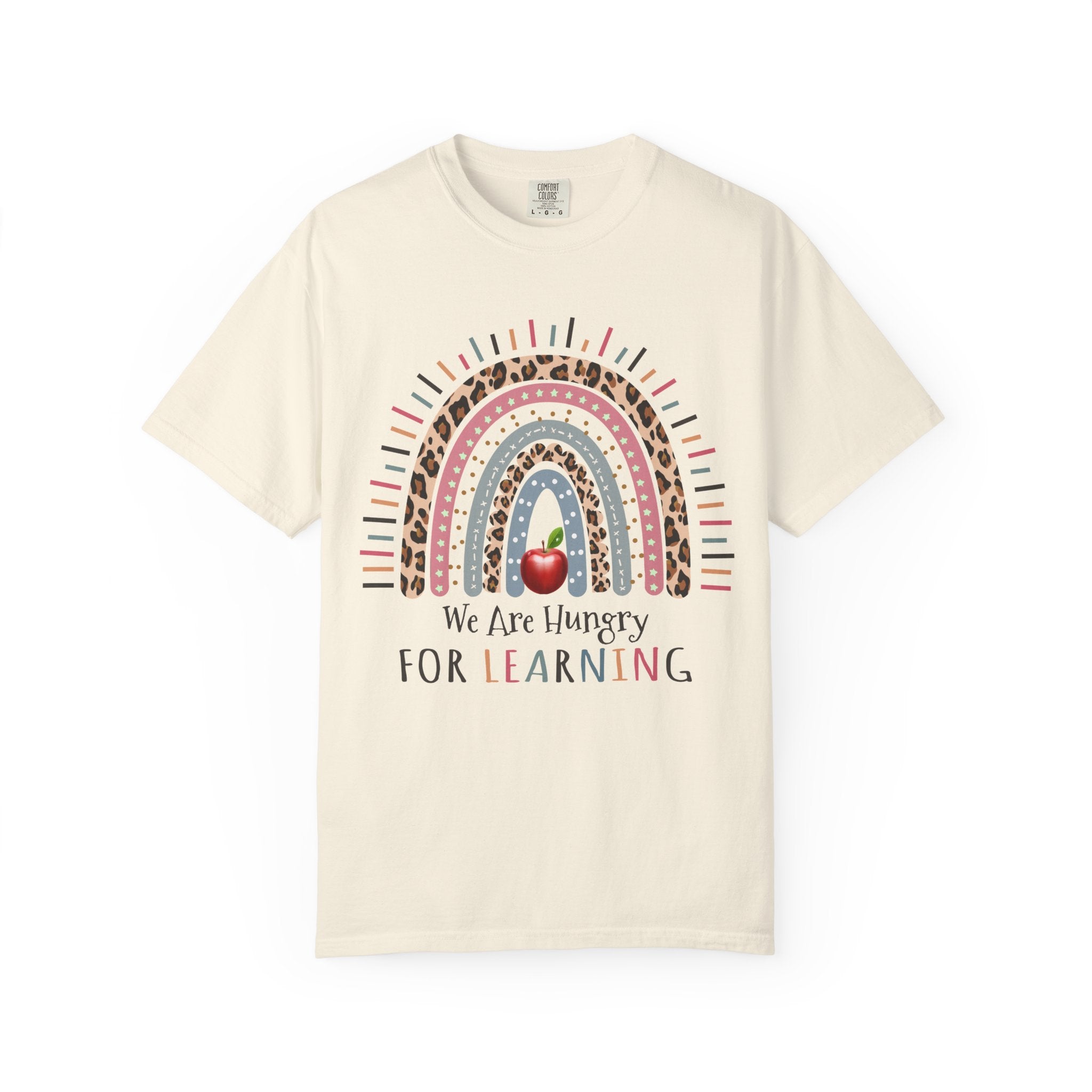 Teacher Rainbow T-Shirt - "We Are Hungry For Learning" School Apple Graphic Tee