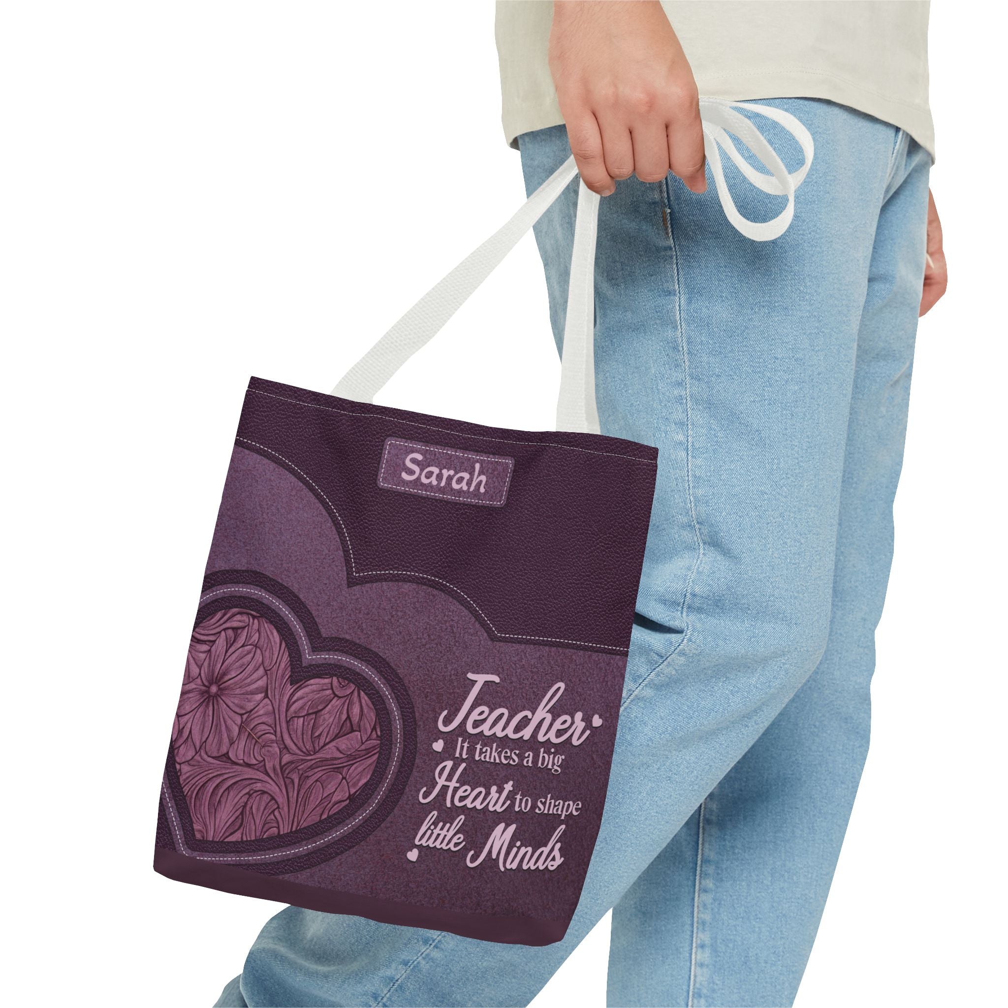 Personalized Teacher Tote Bag — “Teacher: It Takes a Big Heart to Shape Little Minds”